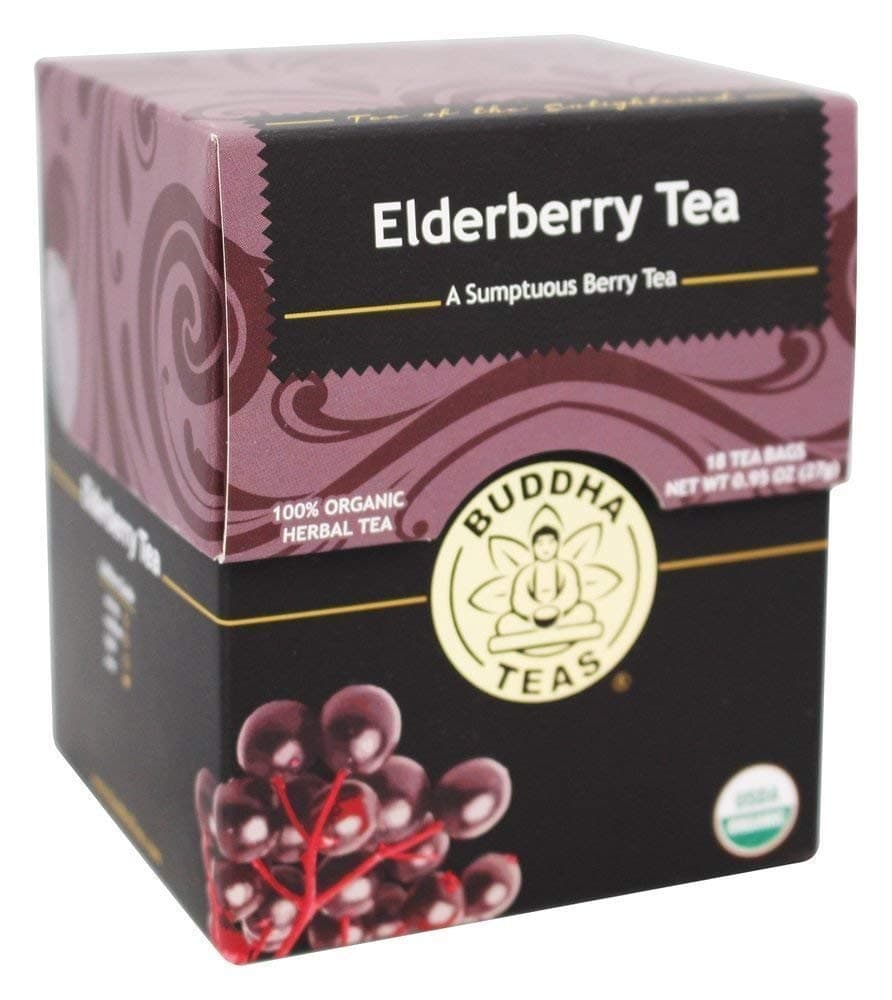 Organic Elderberry Tea - Kosher, Caffeine-Free, GMO-Free - 18 Bleach-Free Tea Bags (6 Pack)