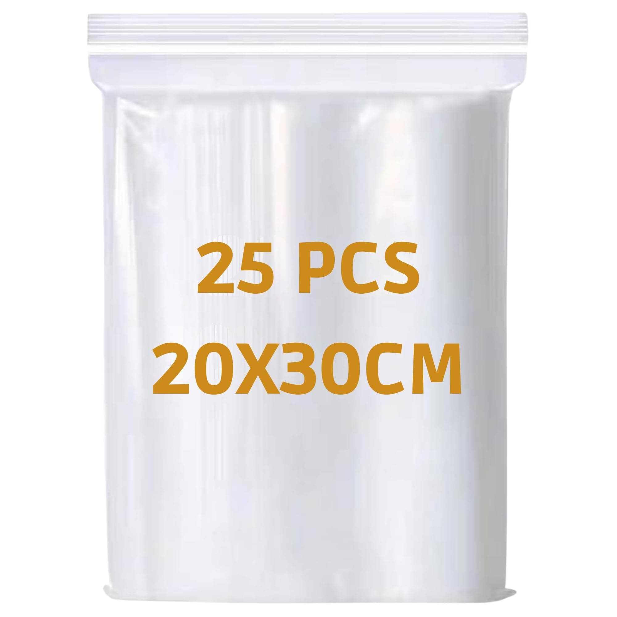 25 Pcs Resealable Clear Plastic Bags Food Grade Ziplock Storage Bags with Grip Seal for Kitchen, Home, Pantry, Freezer & Travel Use