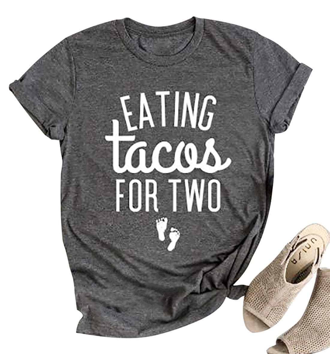 Eating Tacos for Two Maternity Shirt Cute Mama Graphic Tees Funny Mom Shirts Pregnancy Announcement Short Sleeve Tops