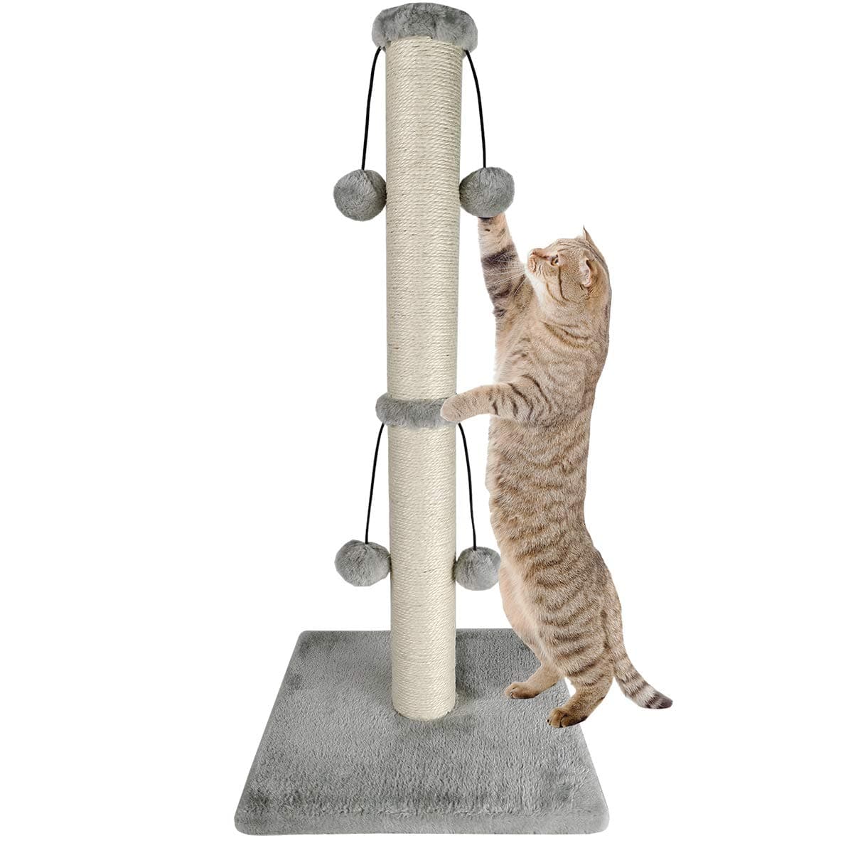 Dimaka 74cm Tall Cat Scratching Post, Scratch Post for Large Cats with 4 Teasing Hanging Ball, Natural Sisal Rope (Vertial Tree)