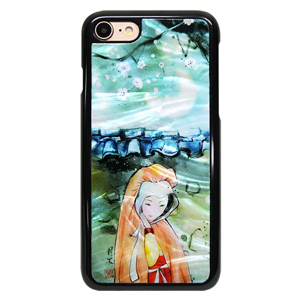 ARTIMO iPhone 7 Plus Natural Mother of Pearl Case with Korean Traditional Pictures and Patterns Woman Under The Moonlight