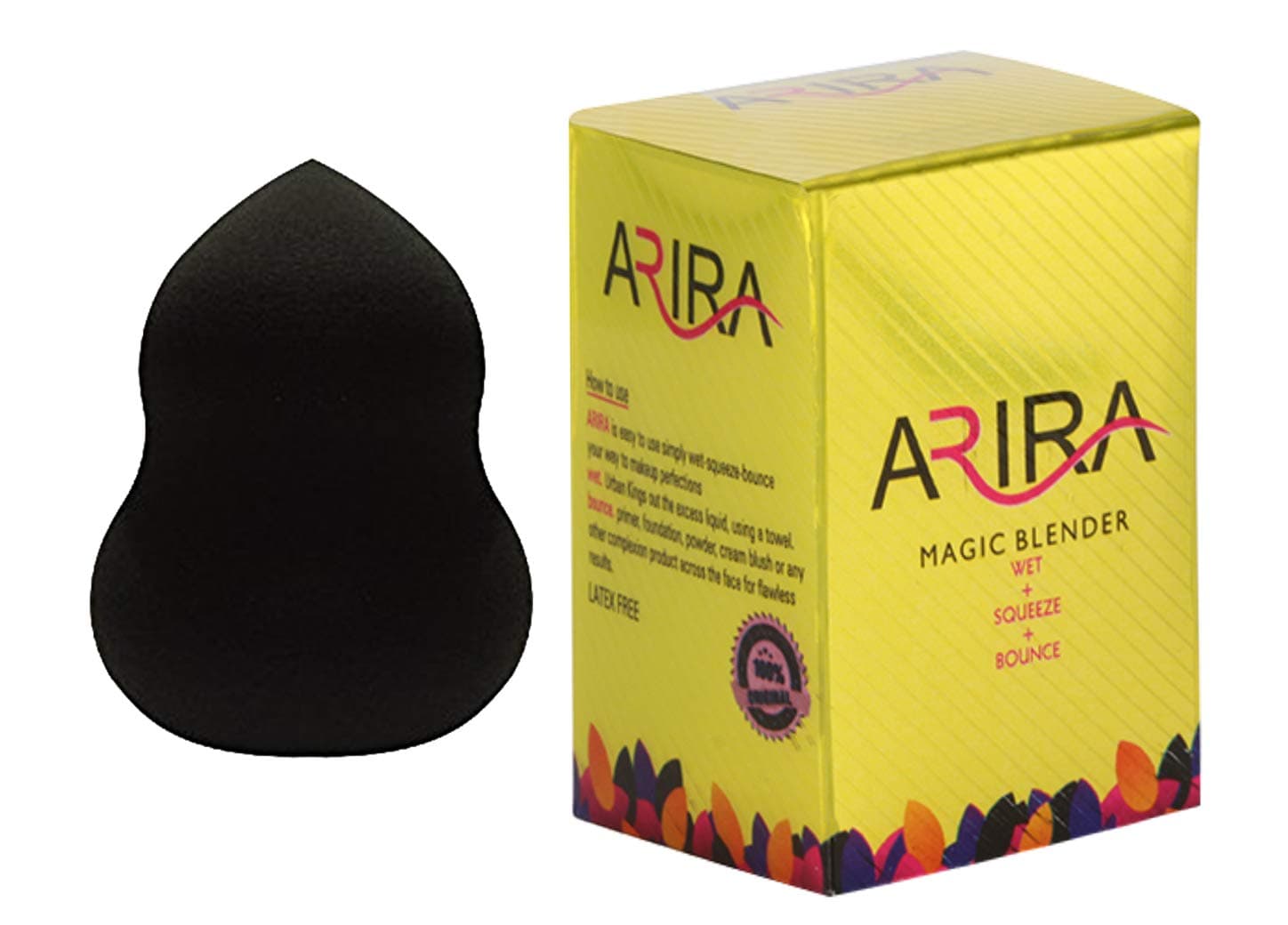 ARIRA Cosmetics Beauty Sponge Blender - Latex Free and Vegan Makeup Sponge - For Powder, Cream or Liquid Application - One Piece (BLACK-CURVE)