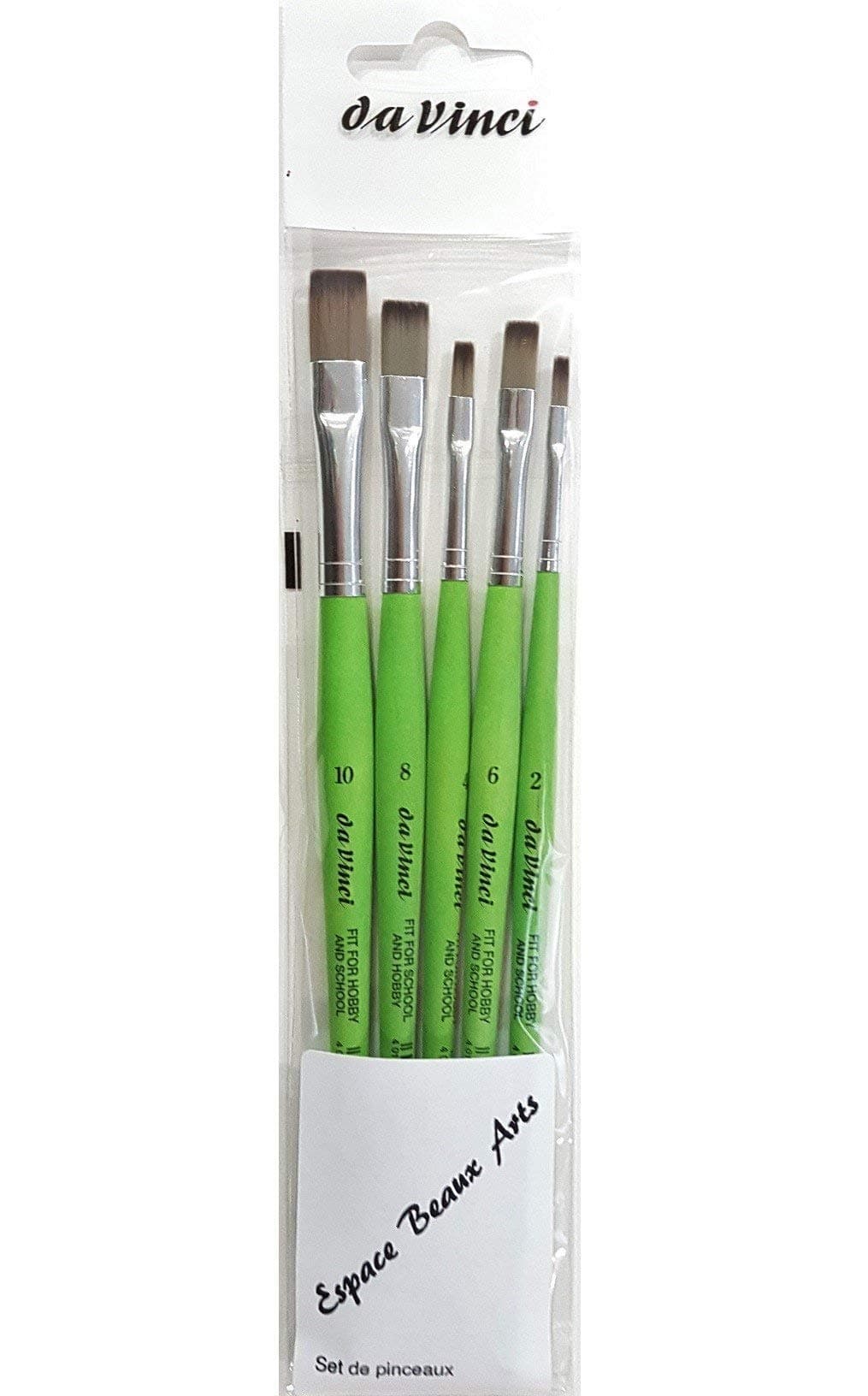 Da Vinci 374 Series Flat Brush 5pcs, Synthetic Fiber, Green,2,4,6,8,10.
