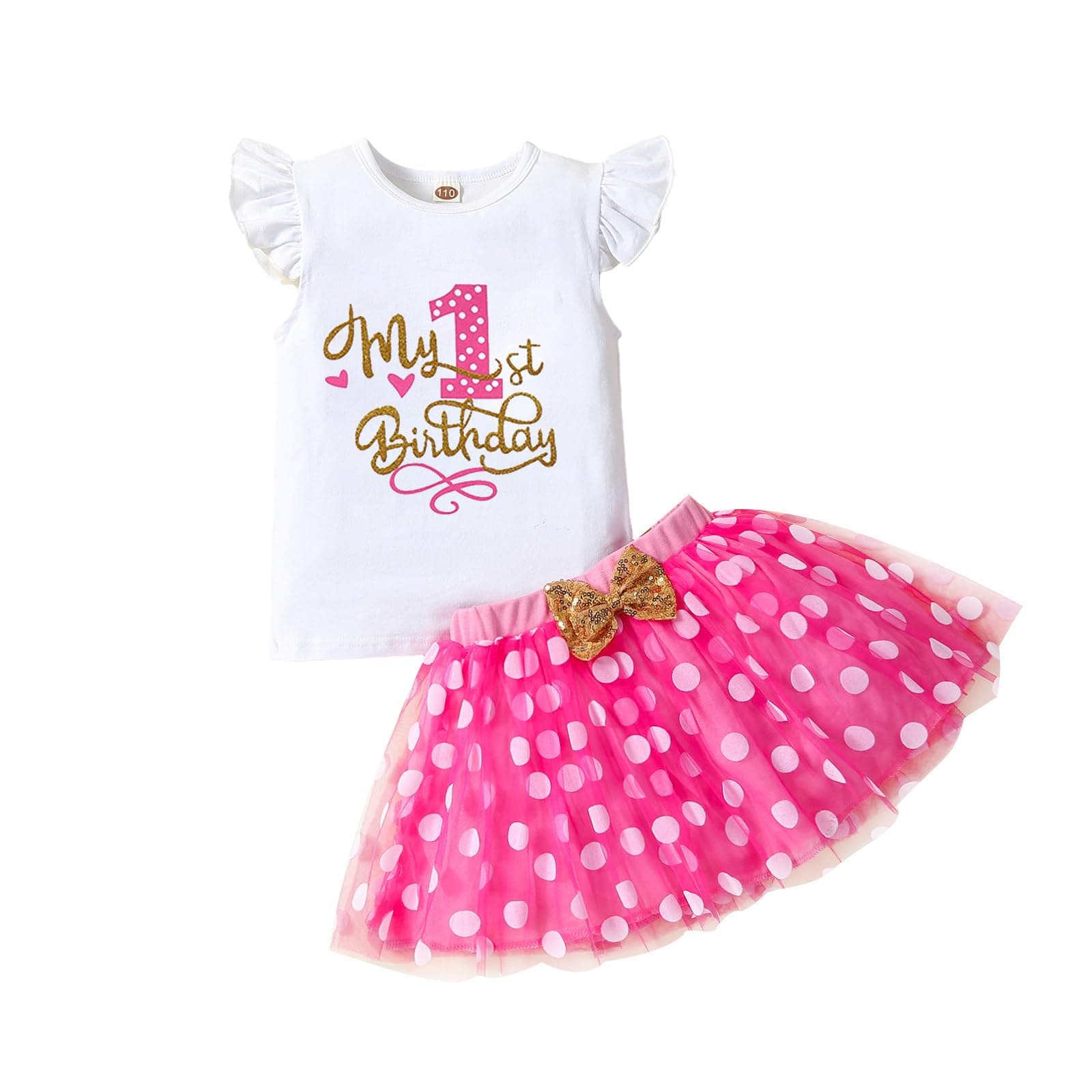 LYQTloml Baby Girl First Birthday Outfit Smash Cake Outfit My 1st Birthday Romper+Tutu Skirt