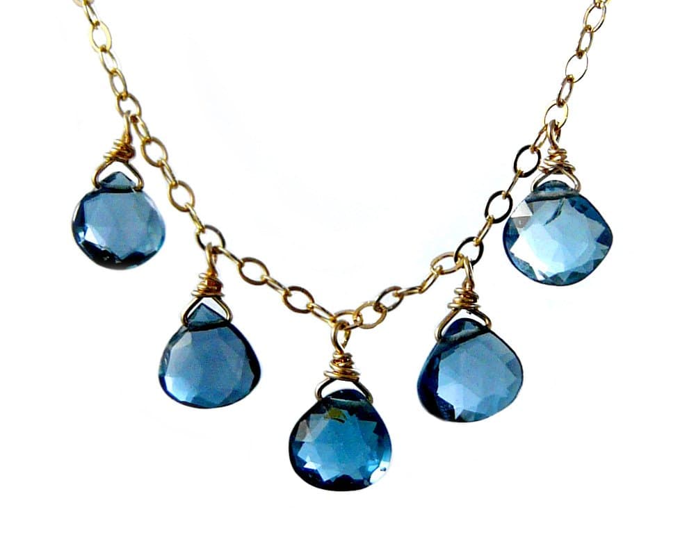 London Blue Topaz and 14k Gold Fill Teardrop Necklace, 16-18