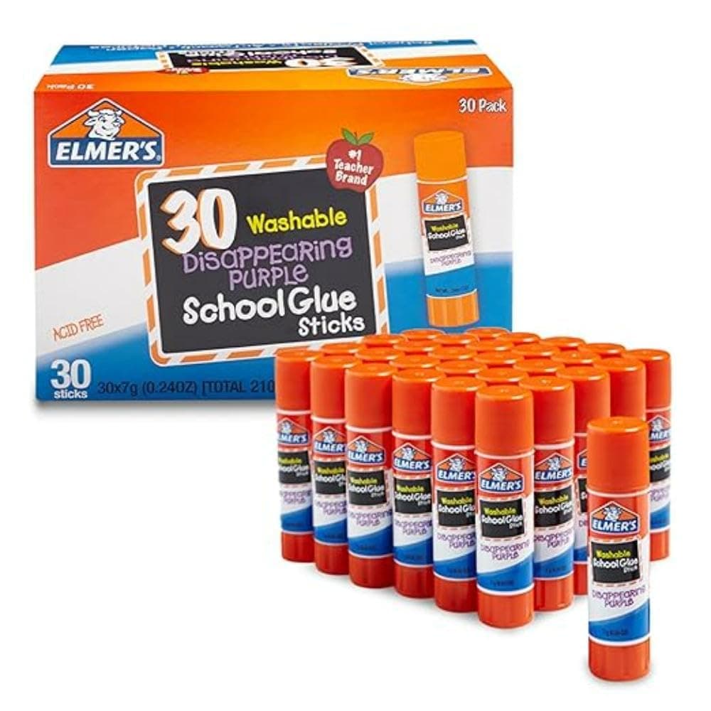 Elmer's Disappearing Purple School Glue Sticks, 0.24 Ounces Each, 30-Count Class Pack (E555)