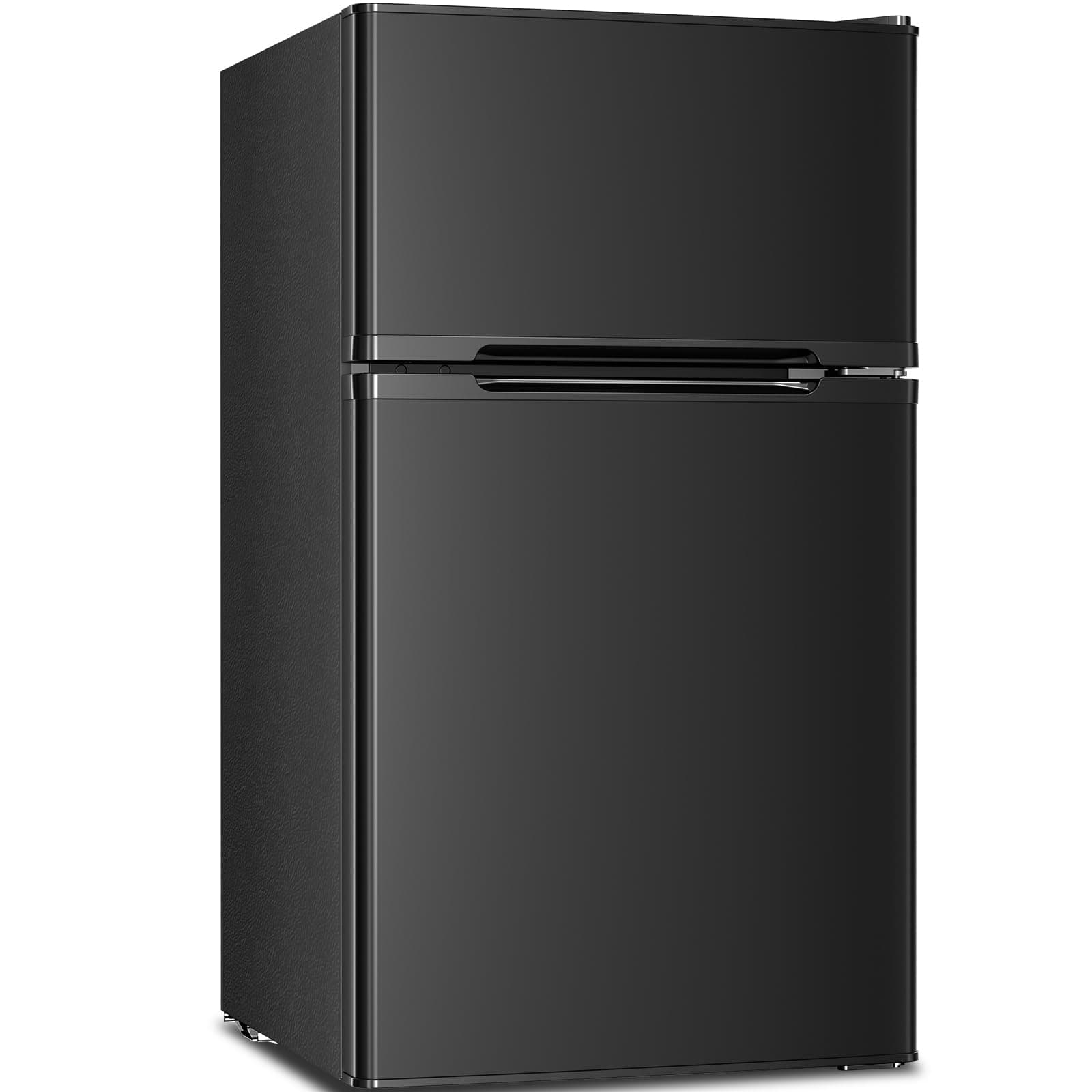 Mini Compact Refrigerator, 3.2 Cu.Ft. Separate Freezer Double 2-Door Adjustable Removable Shelves for Apartment/Dorm/Office,BLACK