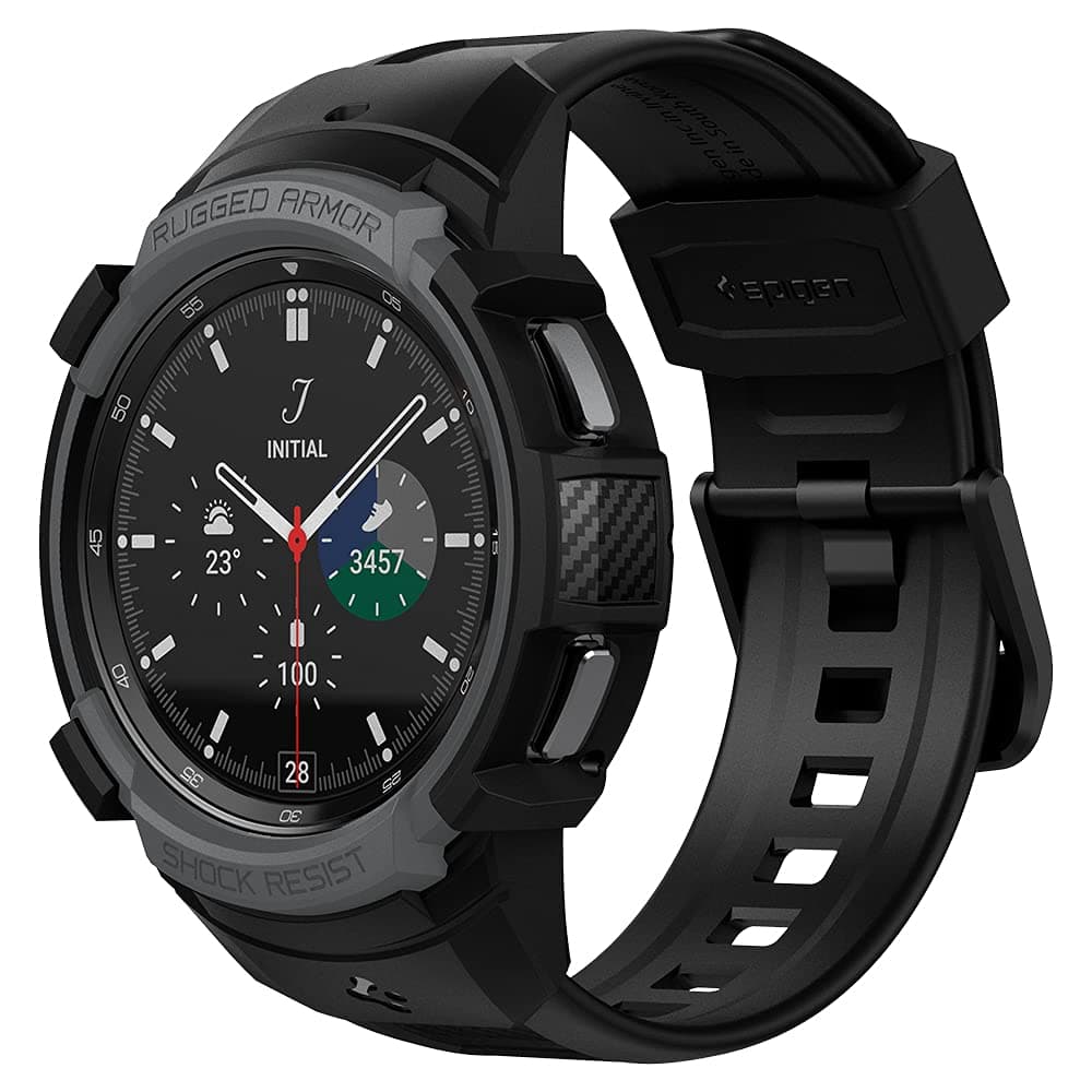 Spigen Rugged Armor Pro Case with built in Strap Compatible with Galaxy Watch 4 Classic 46mm - Charcoal Gray