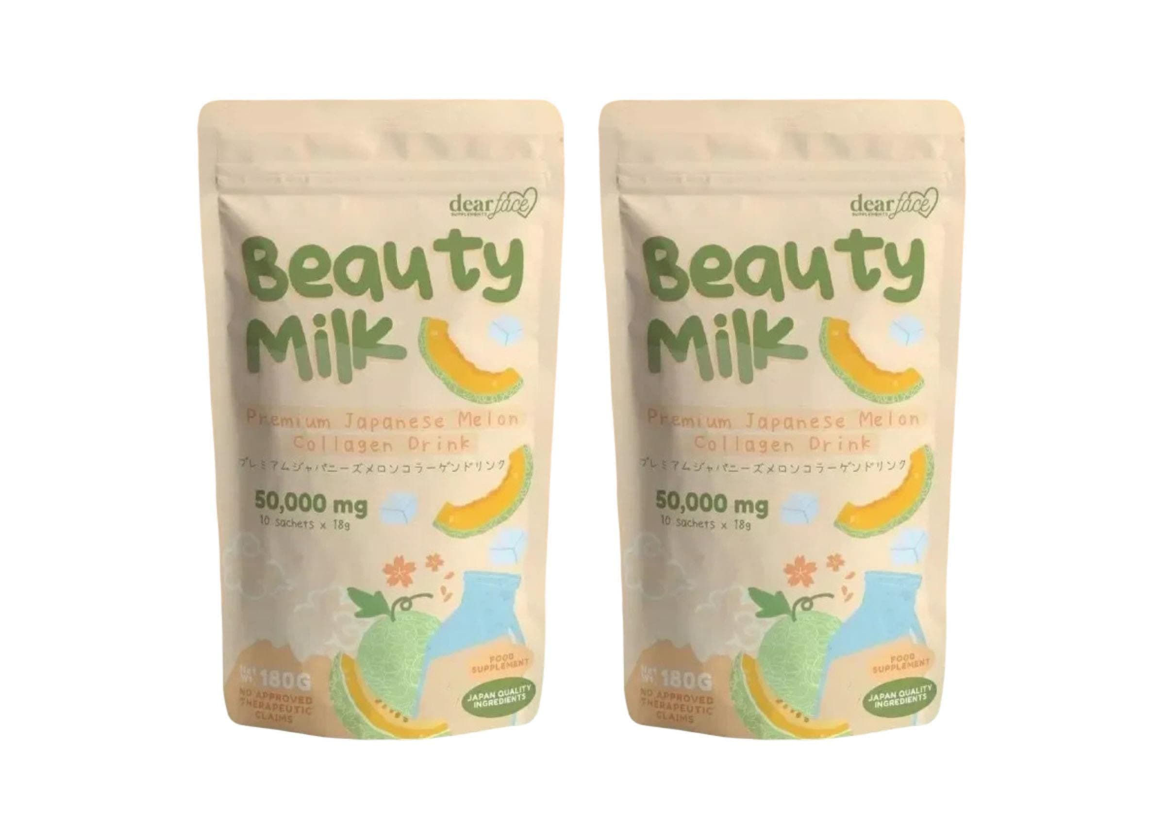 Dear Face 2 Packs Beauty Milk Japanese Collagen Melon Drink - 50,000mg Hydrolyzed Collagen