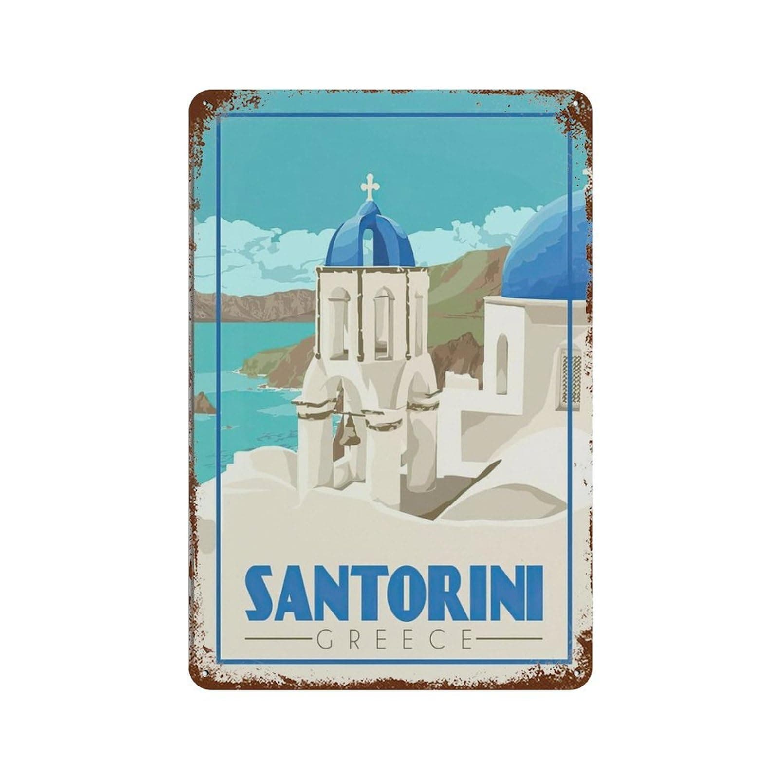 Farmhouse Bathroom Decor Wall Art Funny Bathroom Wall Decor Signs，Santorini Greece，Tin Sign Home Decor(20x30cm 8x12 inch-56