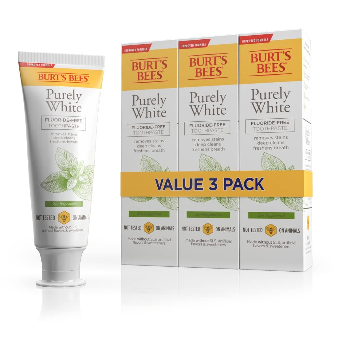 Toothpaste, Natural Flavor, Fluoride-Free, Purely White, Zen Peppermint, 4.7 oz, Pack of 3