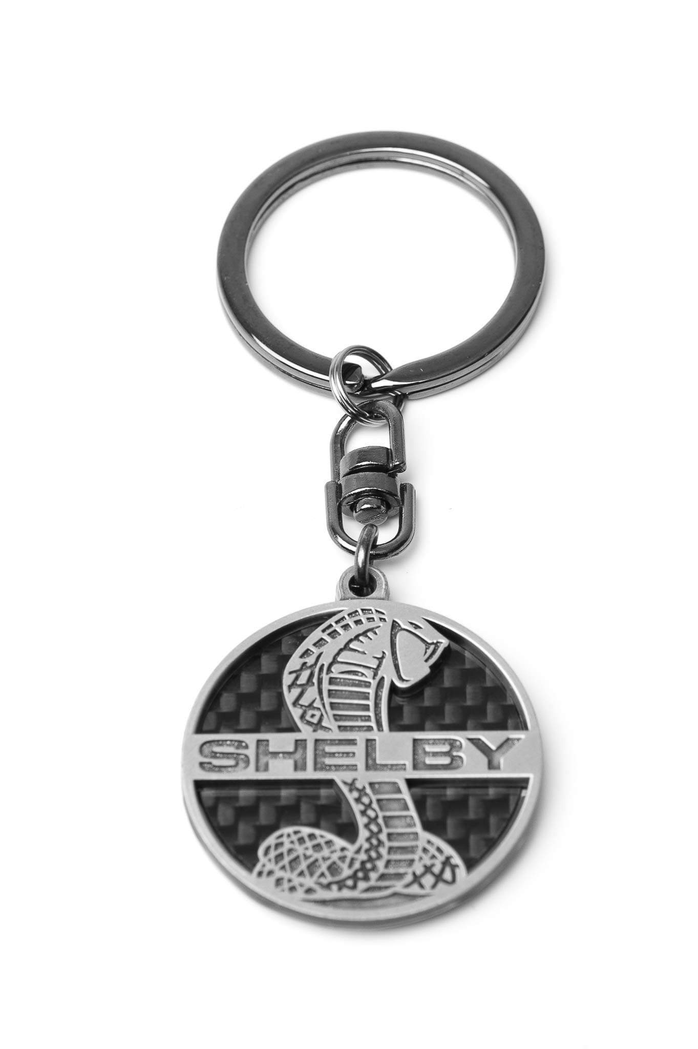 Cobra Coiled Snake Logo Keychain | Genuine Carbon Fiber Construction | Lightweight, Silver, One size