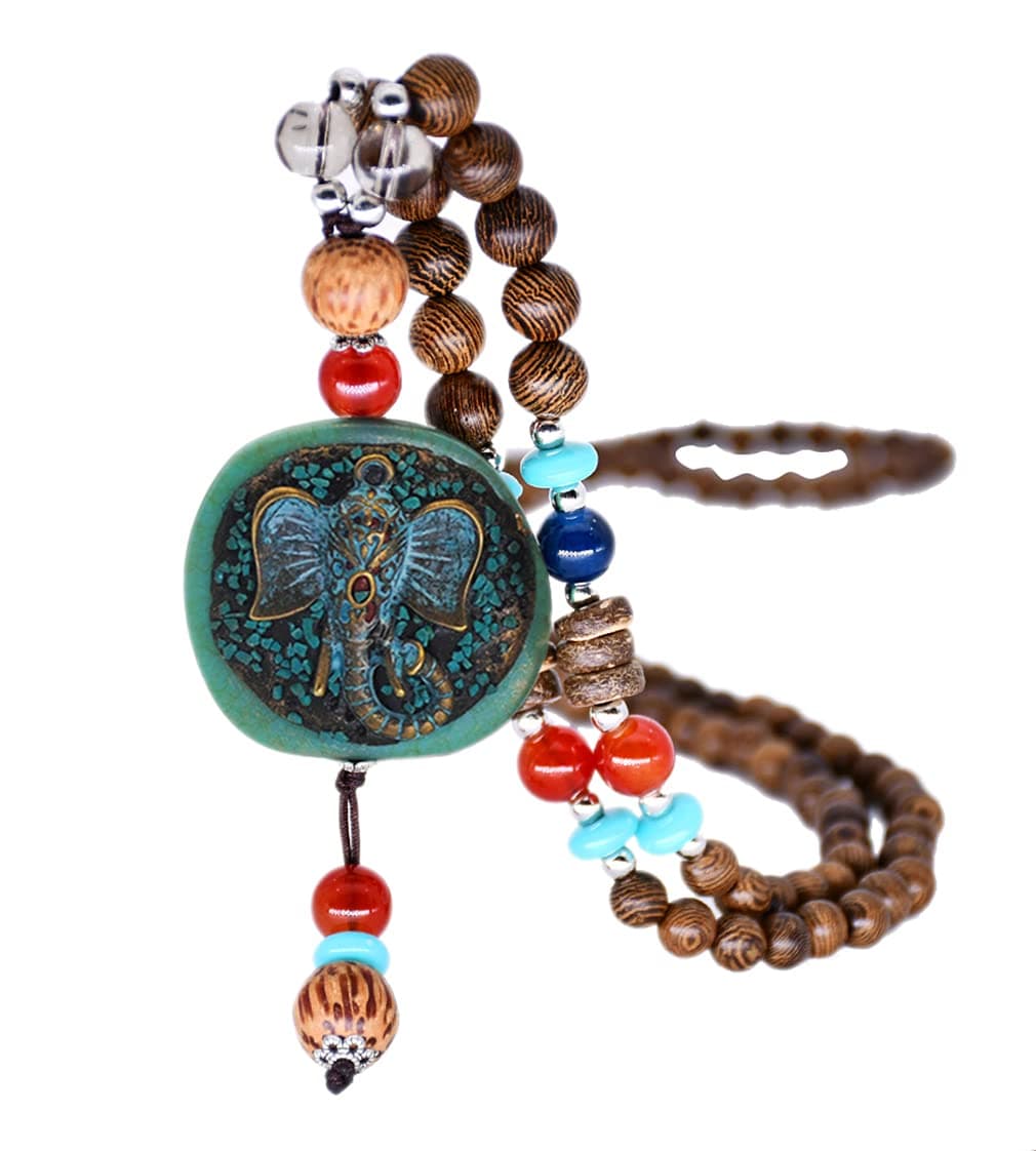Tanyoyo Vintage Long Necklace Handmade Turquoise Wood Beads Necklace for Women Fashion Jewelry