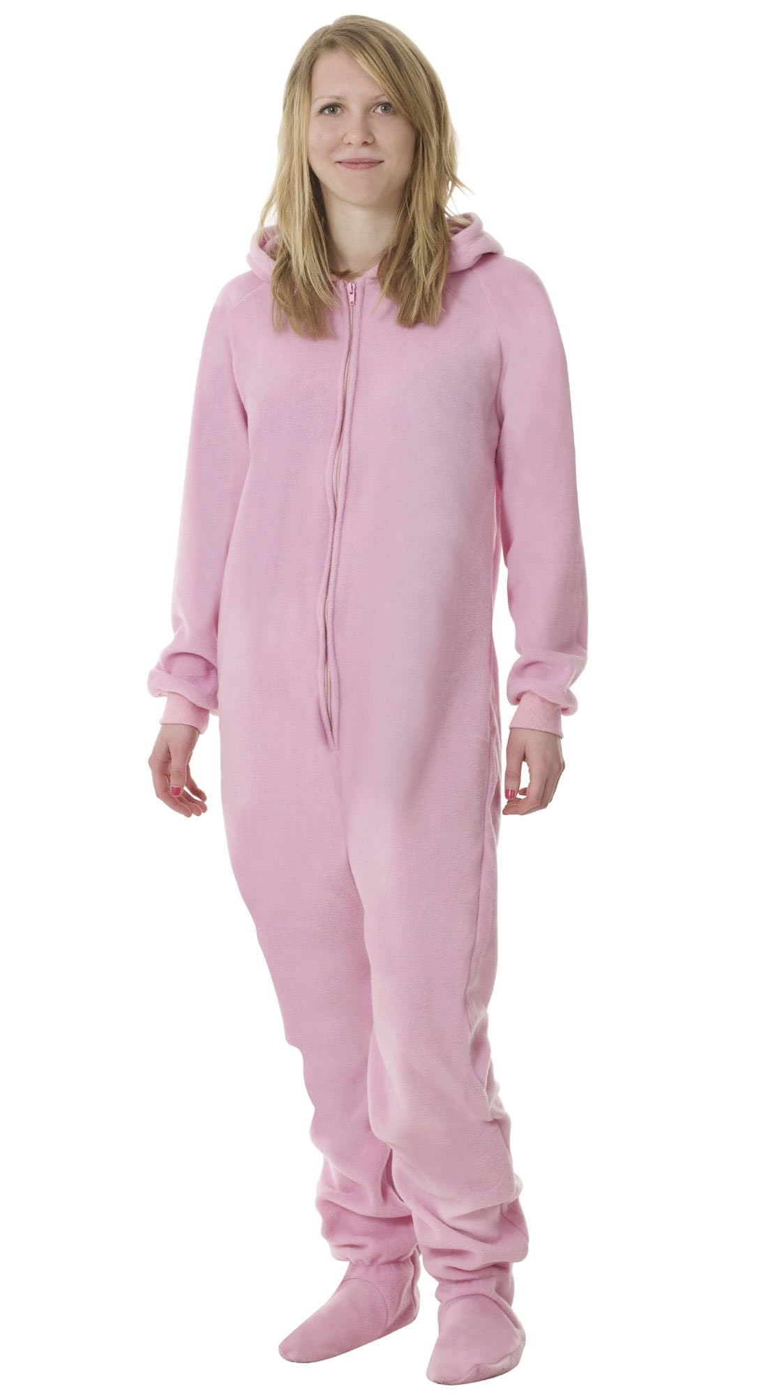 Footed PjzFootedpjz Plain Baby Pink Adult All in one Footed Onesie Sleepsuit Romper Pyjamas for Men and Ladies Unisex