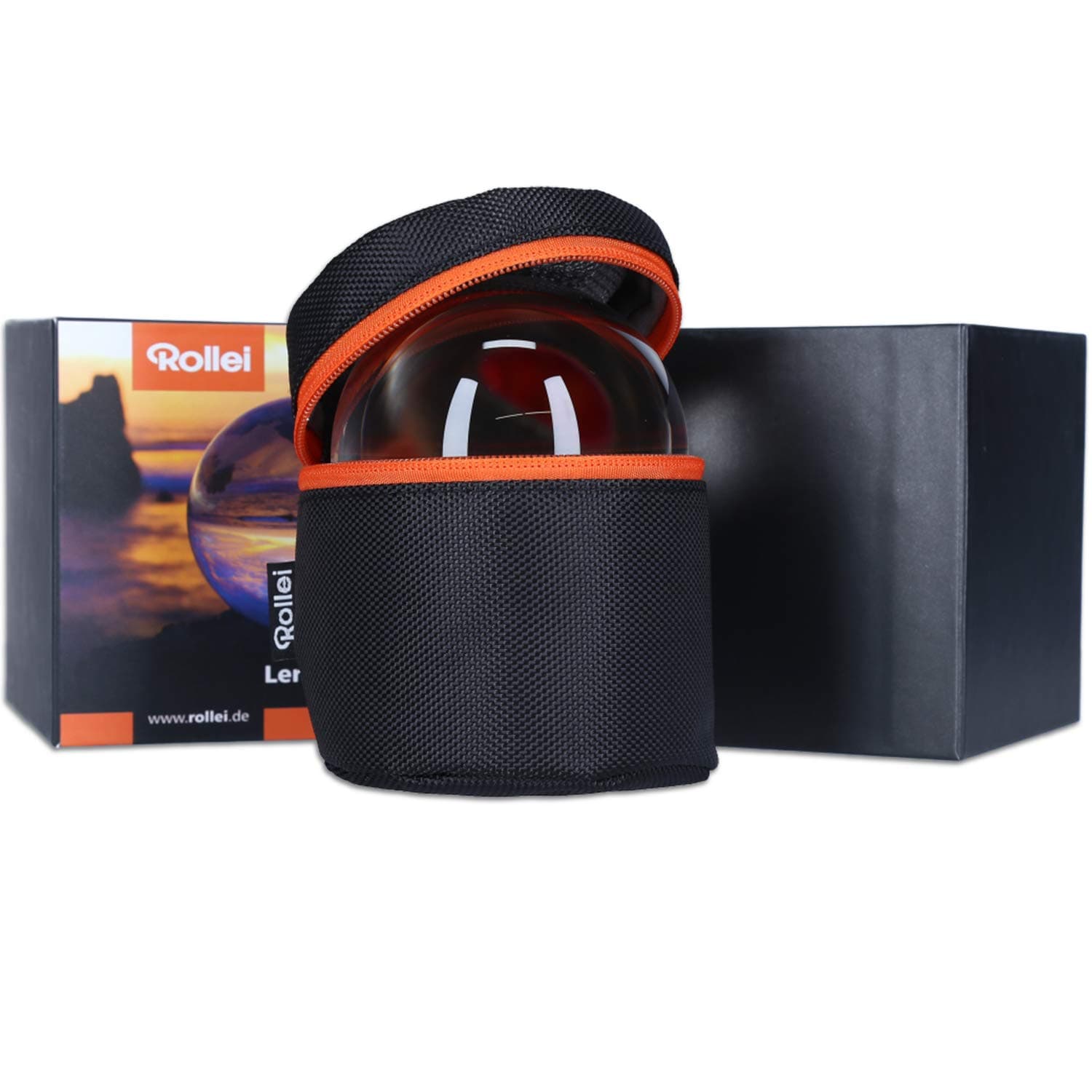 RolleiLensball 110mm I glass ball I crystal ball I photo ball with storage bag & microfibre cleaning cloth for glass ball photography