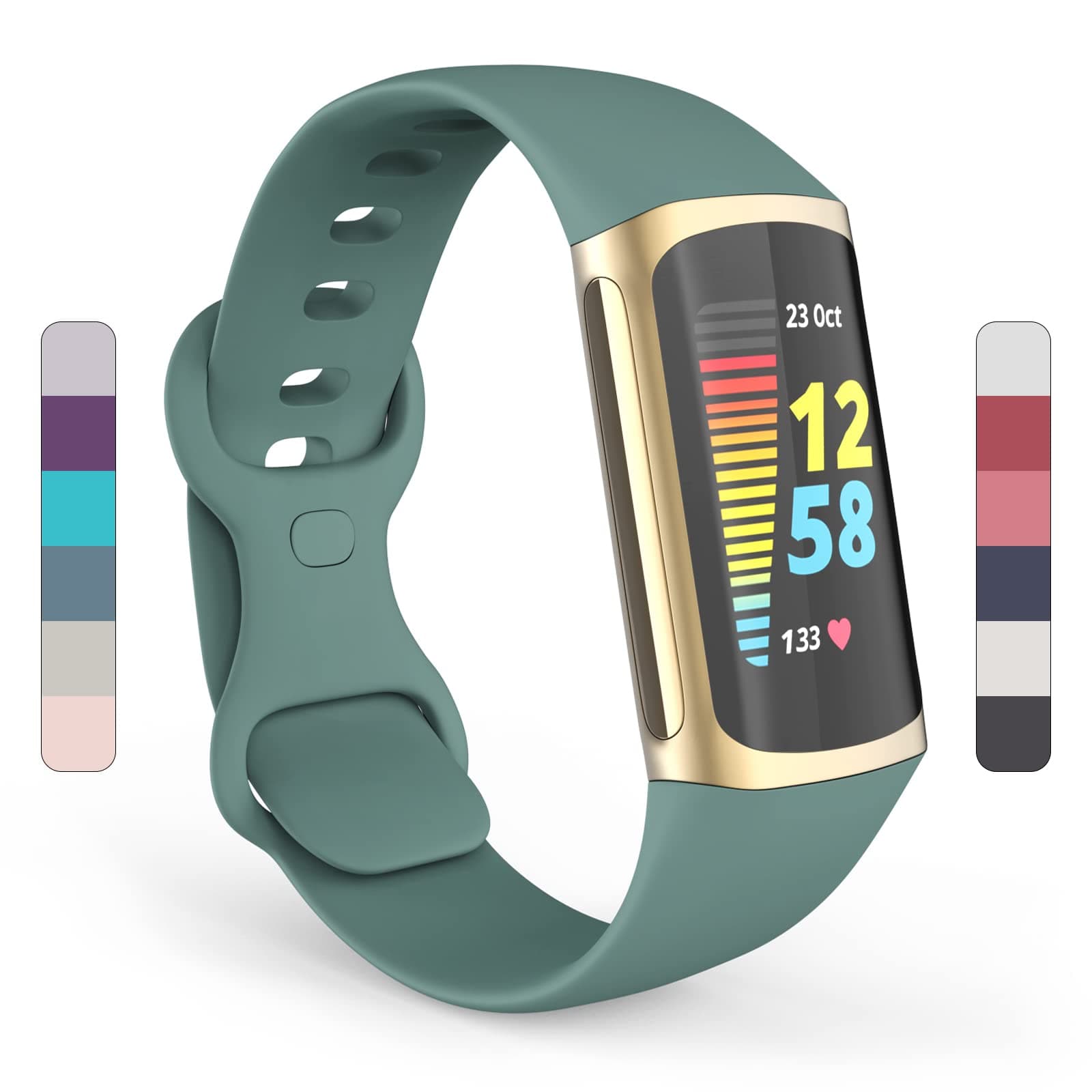 Yousave Accessories Compatible Straps For Fitbit Charge 5 & Fitbit Charge 6, Replacement & Adjustable Band, Silicone Sport Wrist Strap Wristband for Men/Women in Small or Large