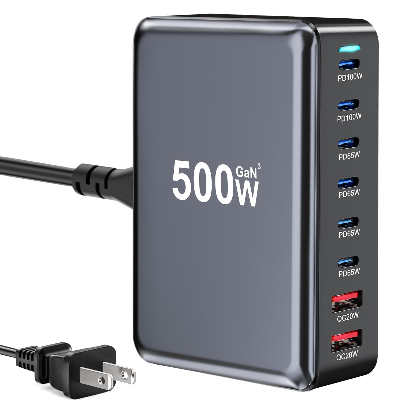 - 500W USB C Fast Charger Block, Multi-port USB Charging Station, GaN Ⅲ Double 100W PD PPS Port Fast Charging Station for Multiple Devices,Laptop Wall Charger Compatible with MacBook, iPhone 17,iPad etc