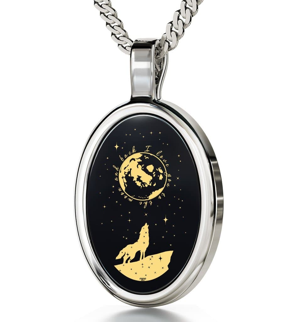 I Love You to the Moon and Back Onyx Necklace Inscribed in 24k Gold