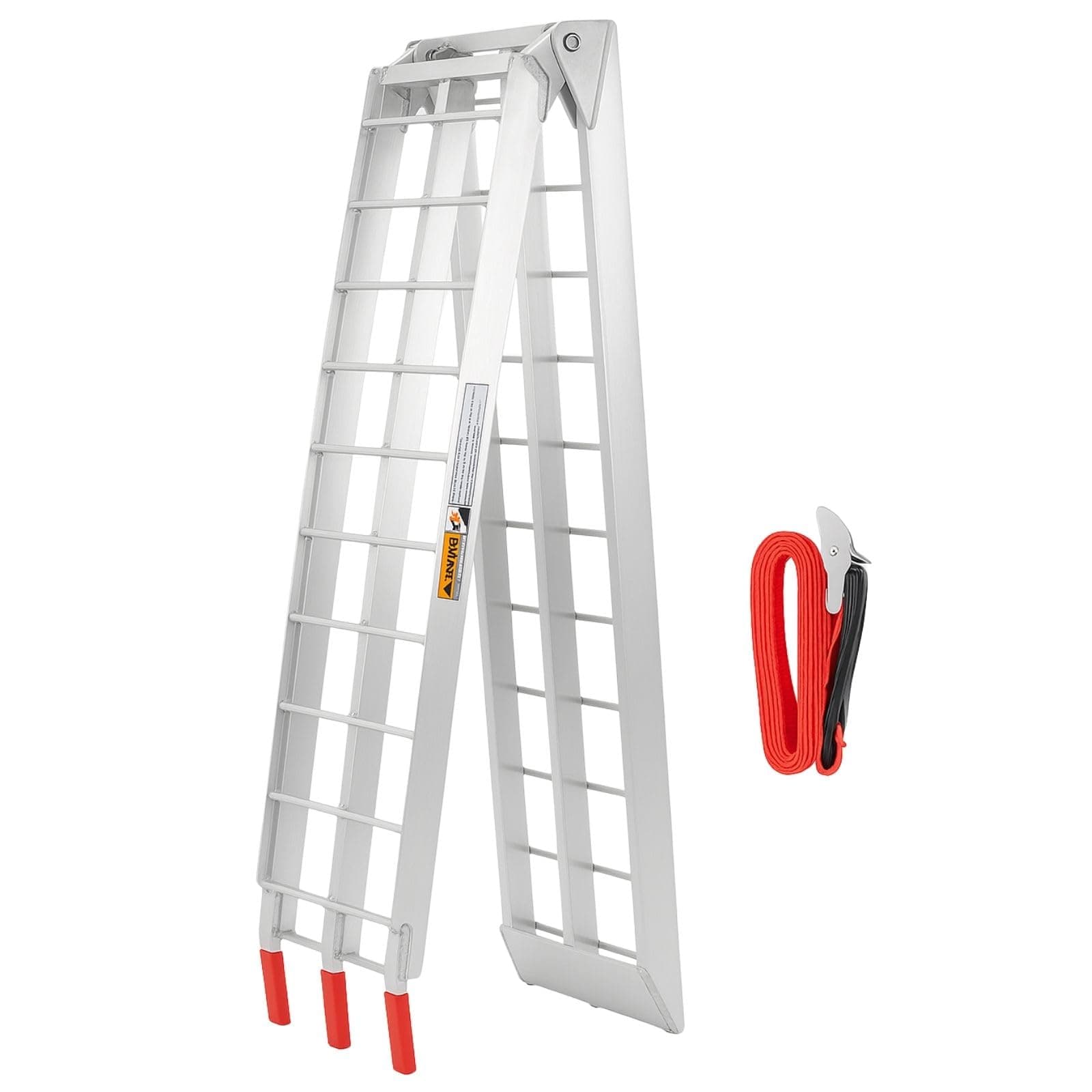 Aluminum Motorcycle Ramp, 7.5 ft Folding Dirt Bike Ramp for Pickup Trucks, 750 lb Capacity, Crossbar Rungs, Rubber-Tipped Fingers, 89 x 12 in, 1 Pc