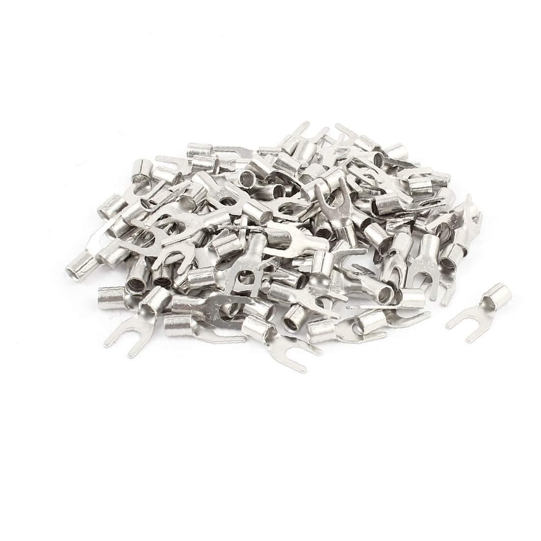 X-DREE 100PCS Uninsulated Furcate Fork Terminals Cable Lug SNB3.5-4 AWG 14-12(AWC 14-12 del cavo dei terminali della forcella di Furcate non forato 100PCS SNG3.5-4