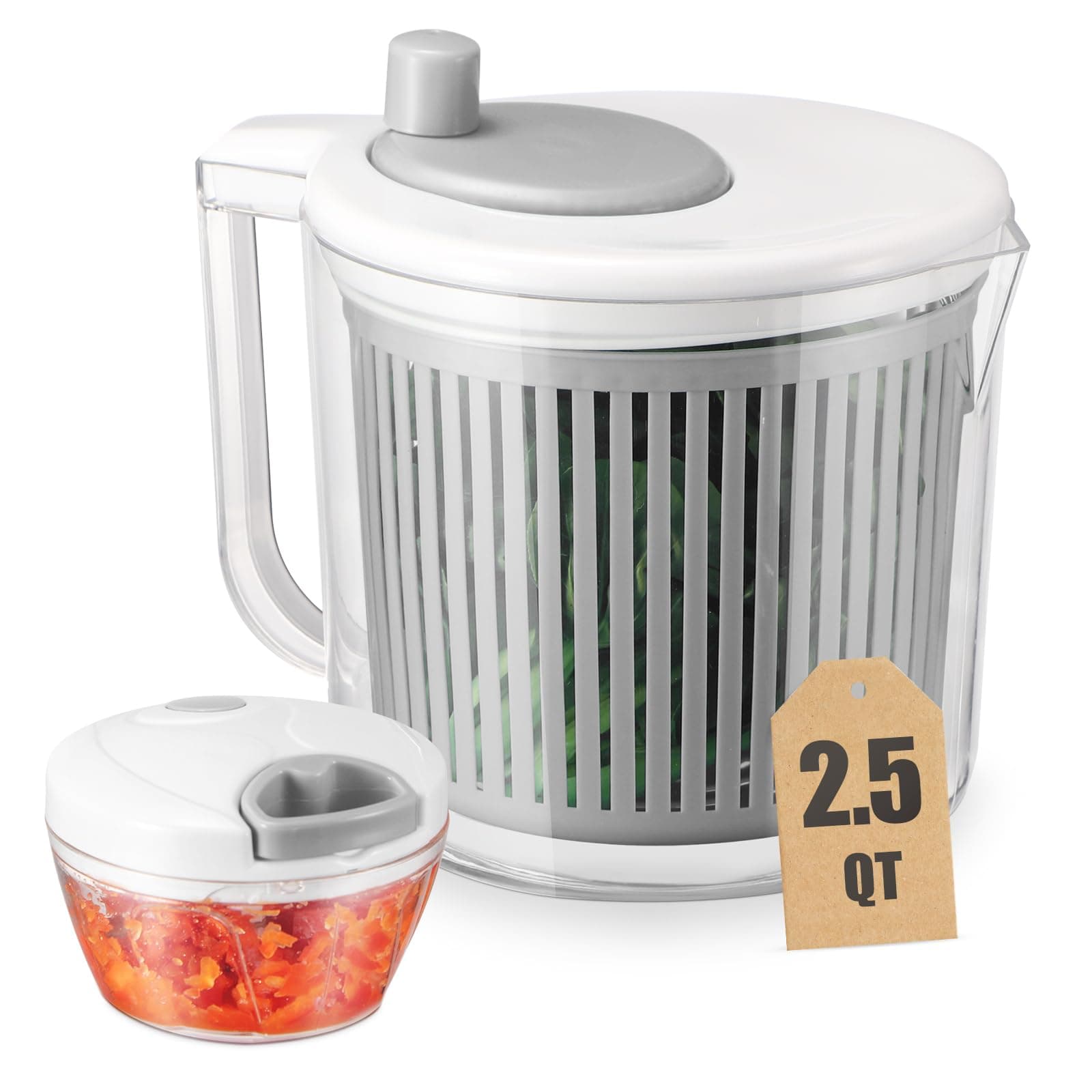 Salad Spinner with Chopper Set，2.5Qt Lettuce Spinner with Built-in Colander and Measuring Cup Bowl，Small Plastic Fruit Cleaner Pasta Dryer Herb Cleaner，Single Serve Quick Veggie Prepping Set