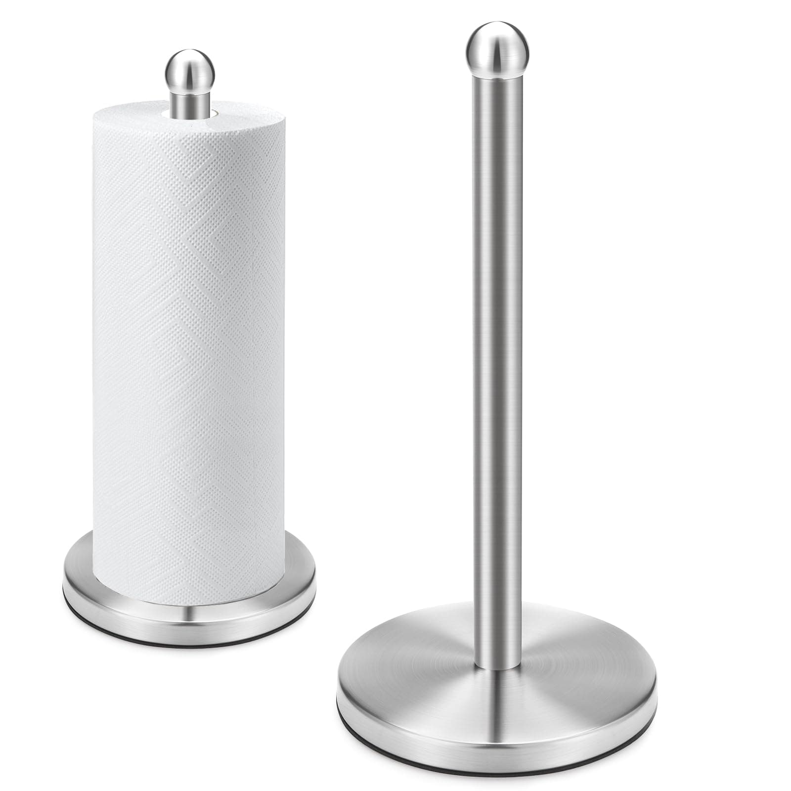 DAWNER Paper Towel Holder Countertop, Freestanding Kitchen Paper Holder Stand, One-Handed Tear, Stainless Steel, Paper Towel Dispenser with Weighted Base for Standard Towel Rolls, Brushed Nickel