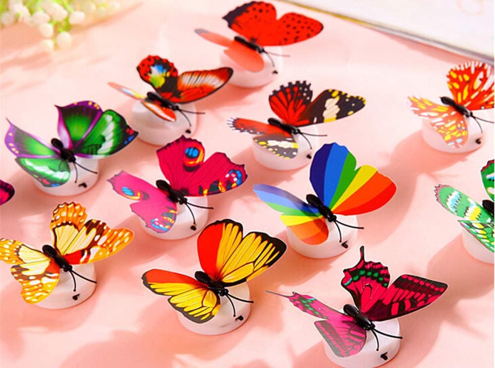 10 Pcs Night Light,LED Butterfly Wall Stickers Lights, Removable Mural Crafts Art Design Decal Wall Colorful Light 3D Simulation Butterfly Luminous Wall Stickers House Kid Bedroom Decoration