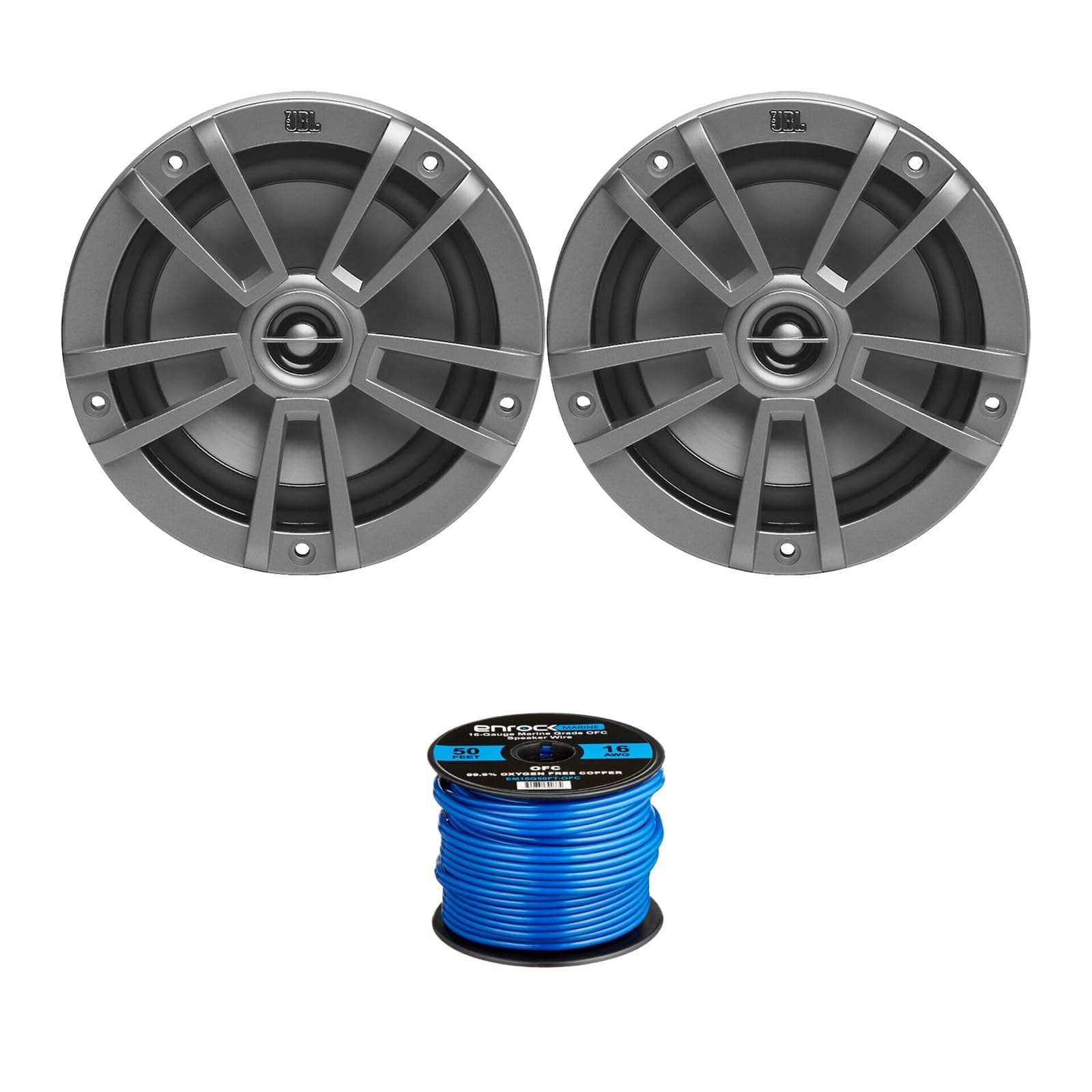 2 X New JBL MS6510 6.5" 150 Watts Marine Boat Yacht Outdoor Waterproof Stereo Audio Speakers System with 50 Ft. Marine Speaker Wire Bundle - Great Marine Speakers Kit (2)