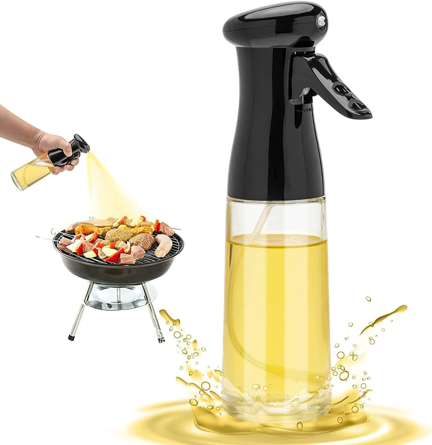 200ml Glass Oil Dispenser Spray Bottle, Refillable Food Grade Oil Vinegar Sprayer Bottles for Kitchen, Air Fryer, Salad, Baking, Grilling, Frying (Pack of 1) (Multi Colour)