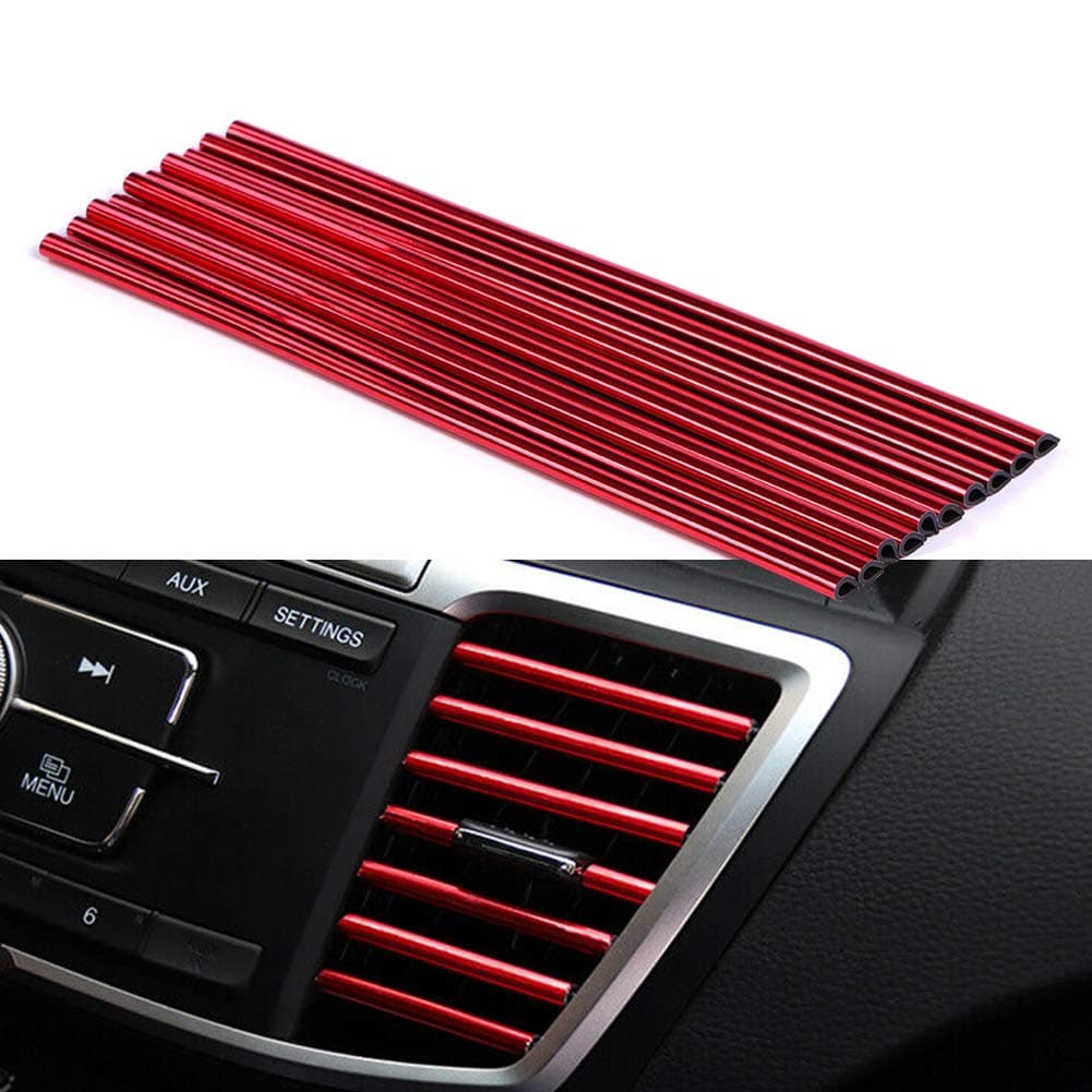 Iriisy 10Pcs Car Air Outlet Decoration Strip Car Air Conditioner Outlet Vent Trim Strip PVC U Shape Moulding Trim Colorful Film Car Interior Decoration (Red)