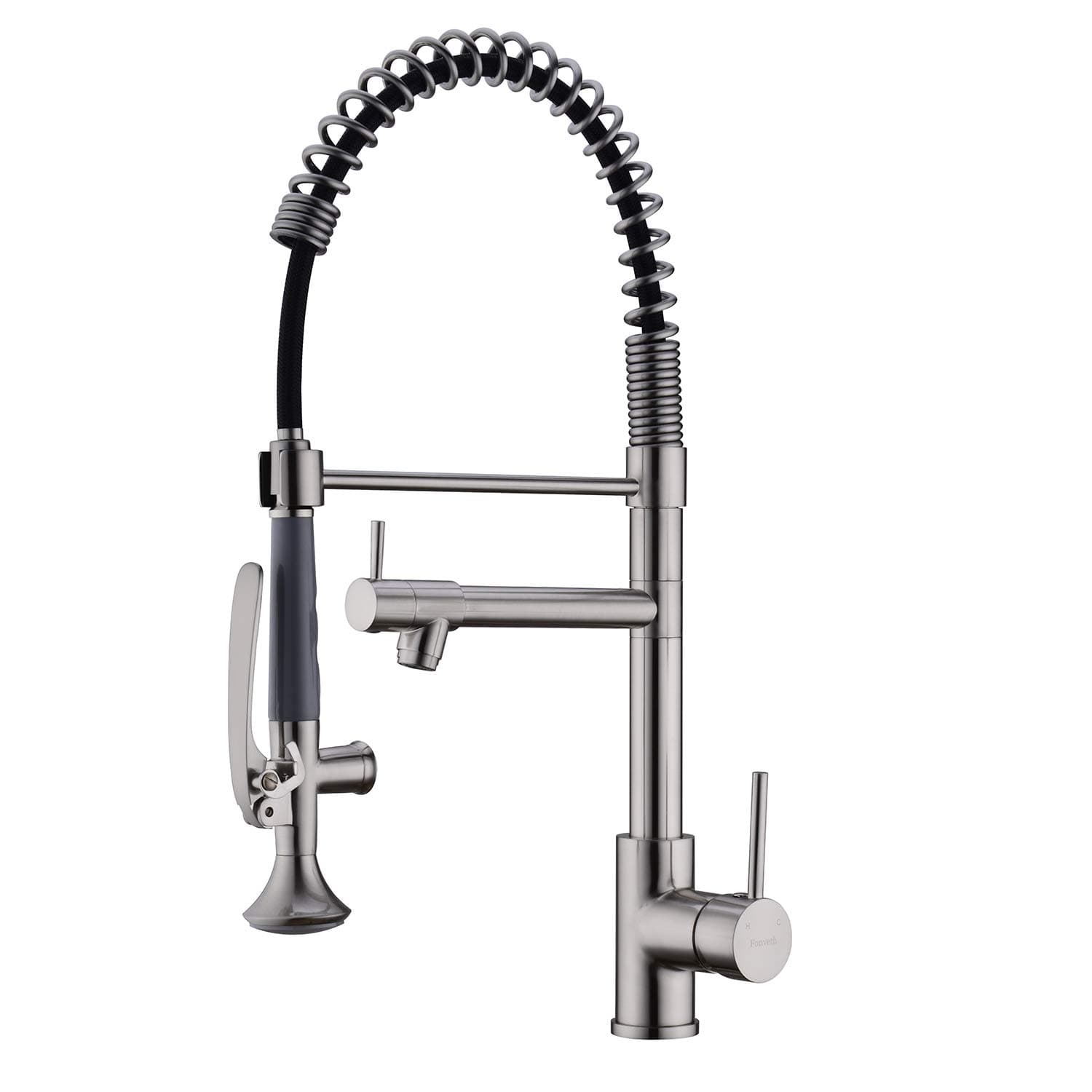 Fonveth Commercial Kitchen Faucet with Pull Down Sprayer, Brushed Nickel Single Handle Mulit Function Kitchen Faucet, Pre Rinse High Arc Stainless Steel Kitchen Sink Faucet