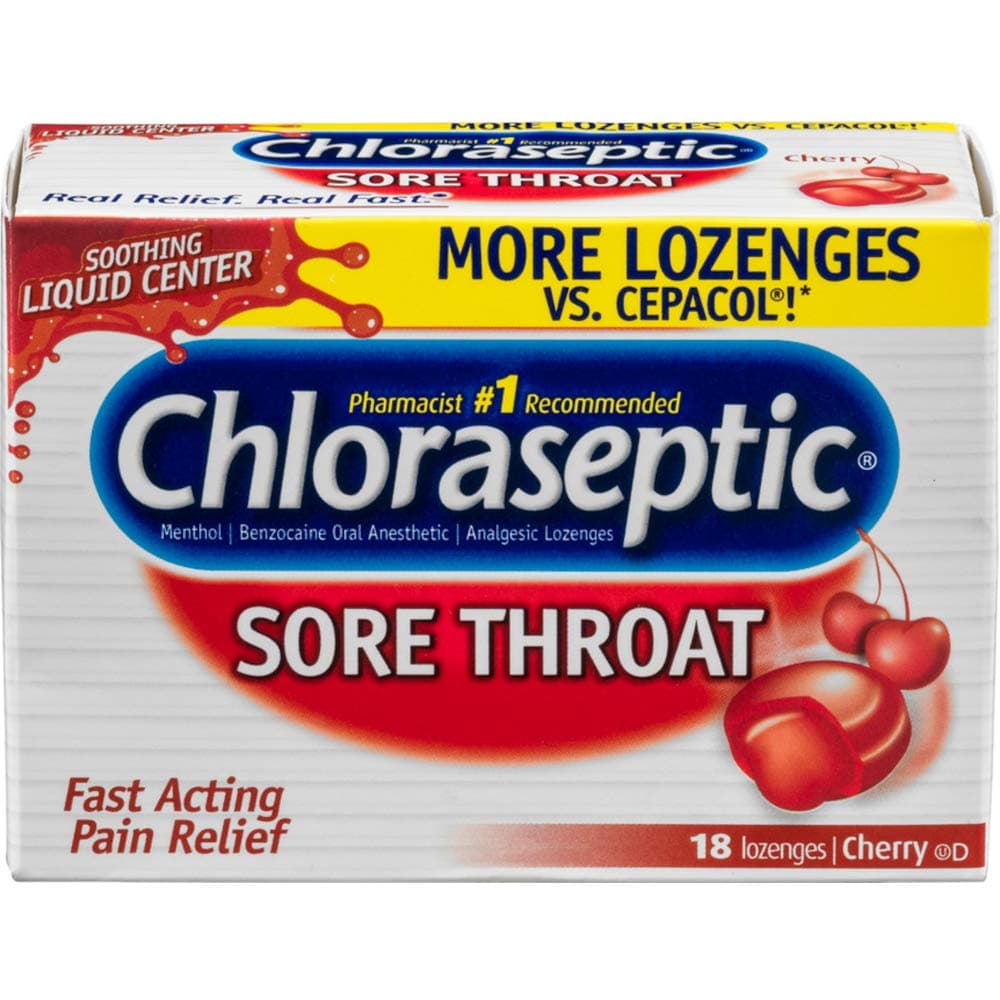 Sore Throat Fast-Acting Numbing Lozenges, Cherry Flavor, 18 Count | Pack of 6