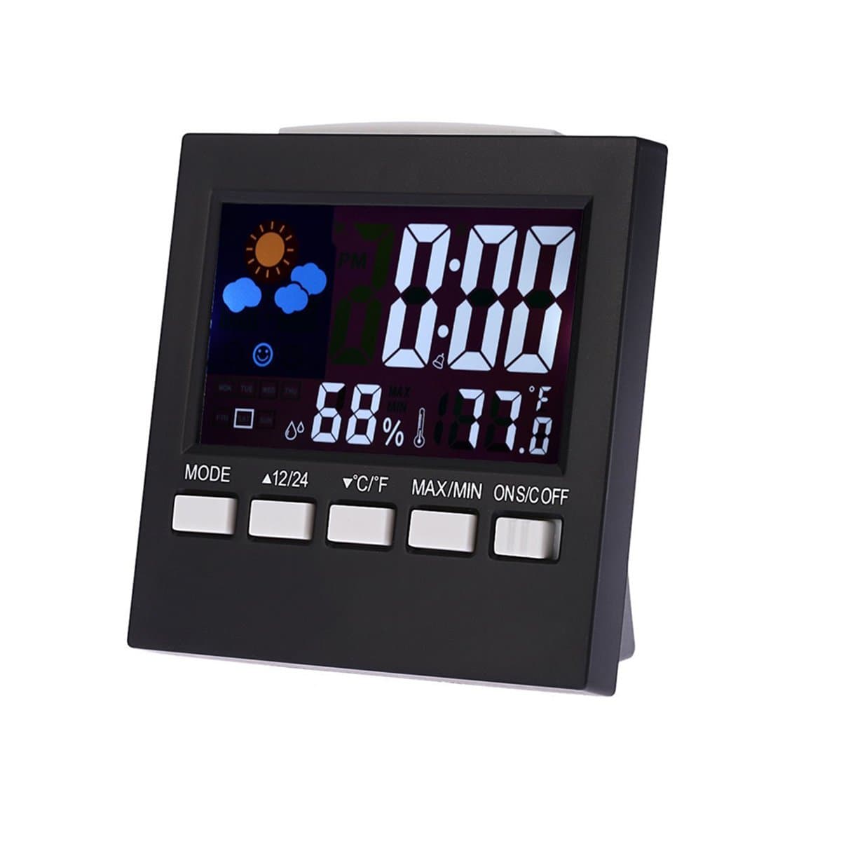 Enjoy Best Time Digital Weather Forecast Thermometer Hygrometer Clocks For Household-Mini Snooze Light Table Alarm Clocks For Traveling(Black)