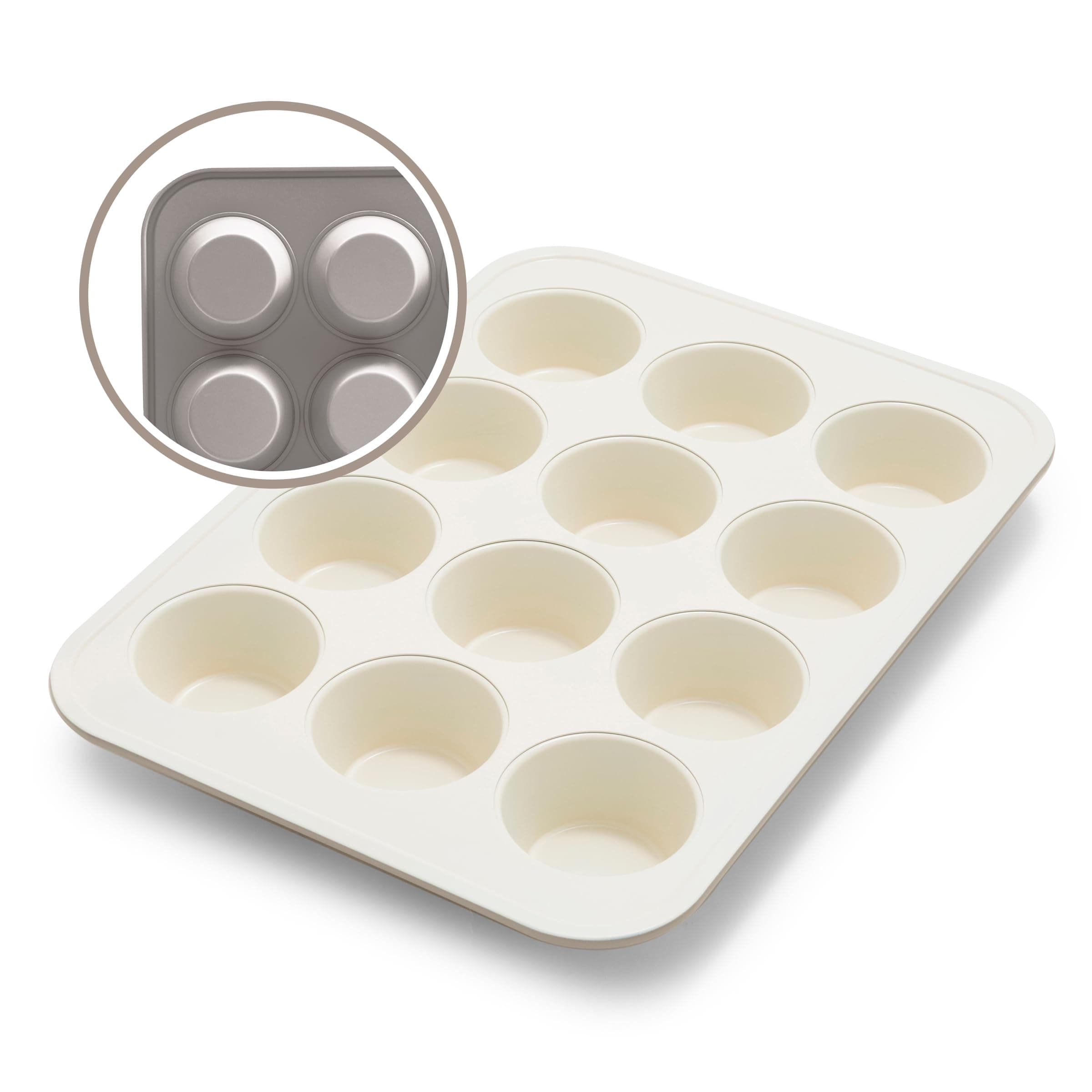 GreenLife GL Bakeware 12-Cup Muffin Tin, Taupe