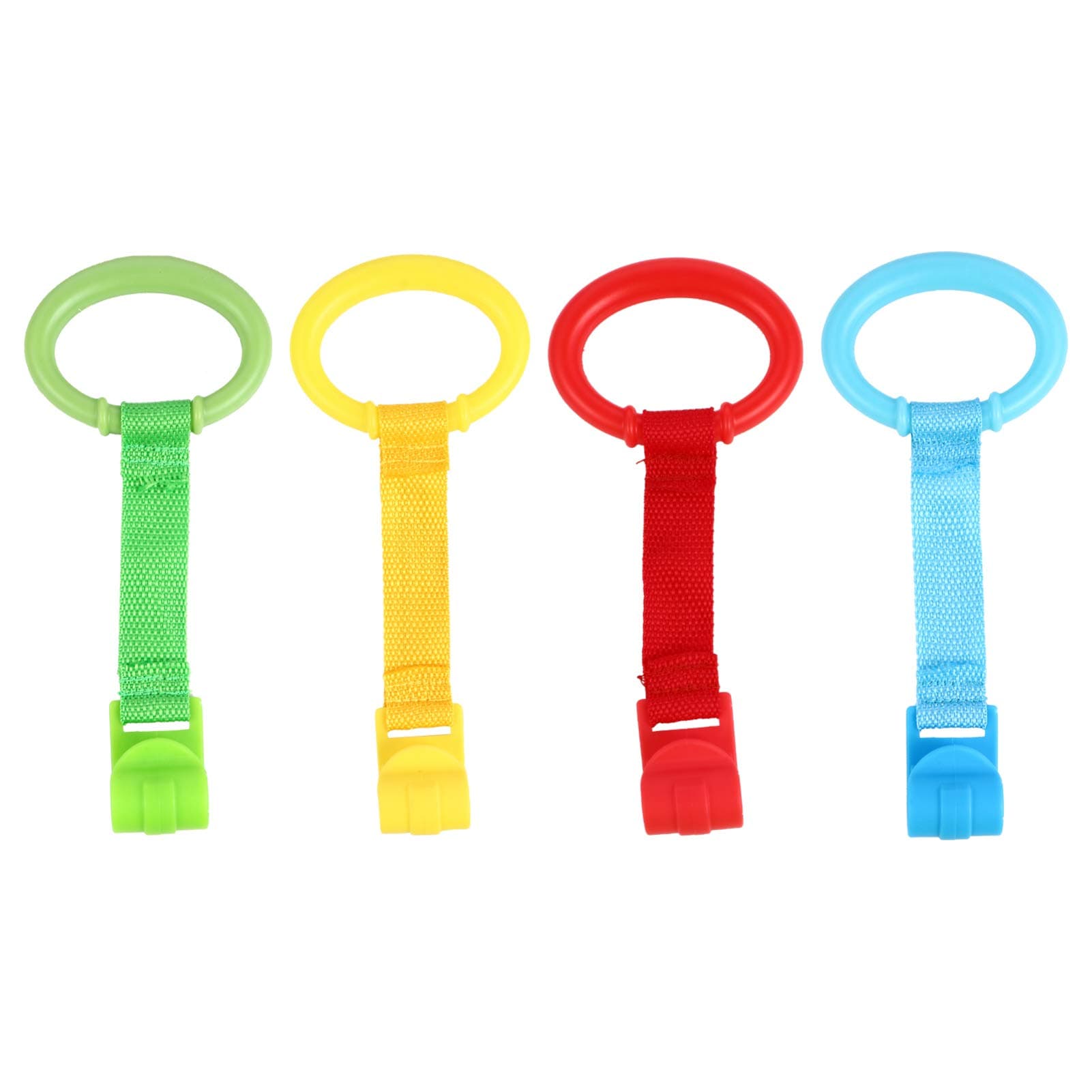 Alipis 4Pcs Baby Crib Pull Rings, Pull Up Rings Colorful Infant Cot Bed Hand Rings Walking Exercise Accessories Kids Stand Up Handle Rings for Playpen Play Gym ( 4 Colors )