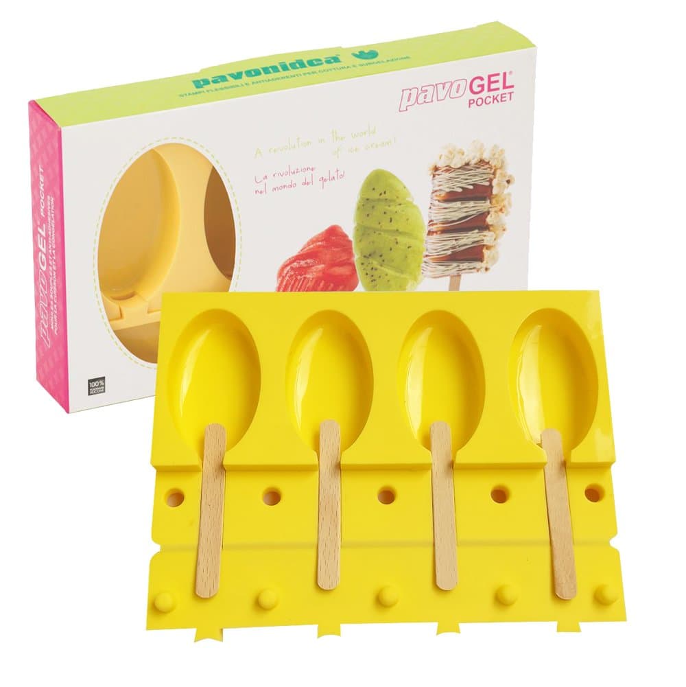Ice Lolly Mould Set 'Waikiki Premium Quality Made in Italy 100% Platinum Silicone Ice Lollies, Set of 4 Ice Cream On Handle of Water ice, ice lolly moulds with 50 Sticks (Waikiki)