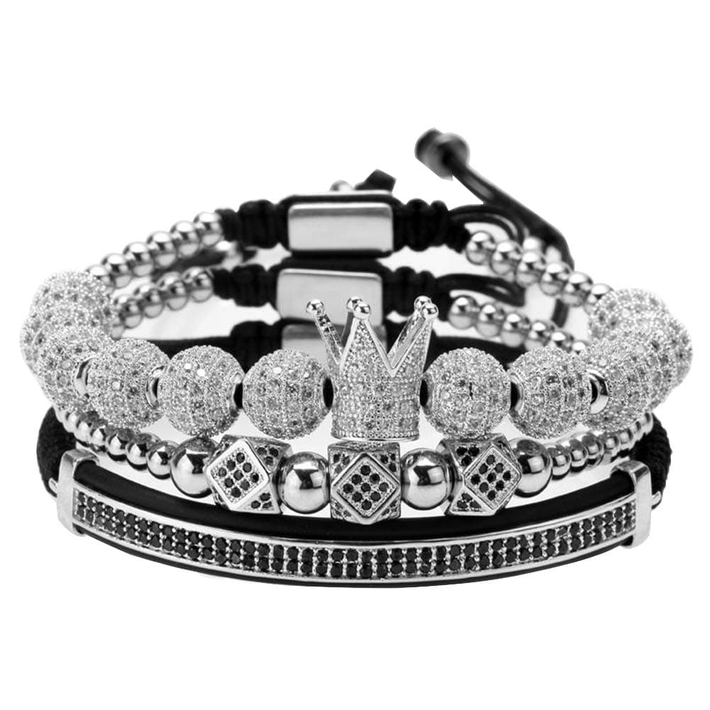 MAGIC FISHImperial Crown King Mens Bracelet Pave CZ ，Stainless Steel Bracelets for Men Luxury Charm Fashion Cuff Bangle Crown Birthday Jewelry