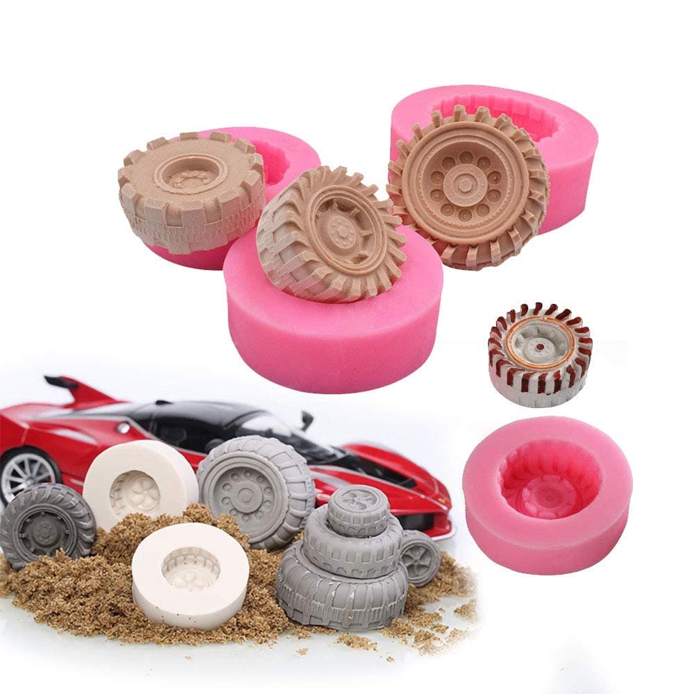 WonDerfulC 4PCS Wheel Silicone Mould DIY Fondant Cake Molds Tire Shape Creative Chocolate Candy Baking Tool