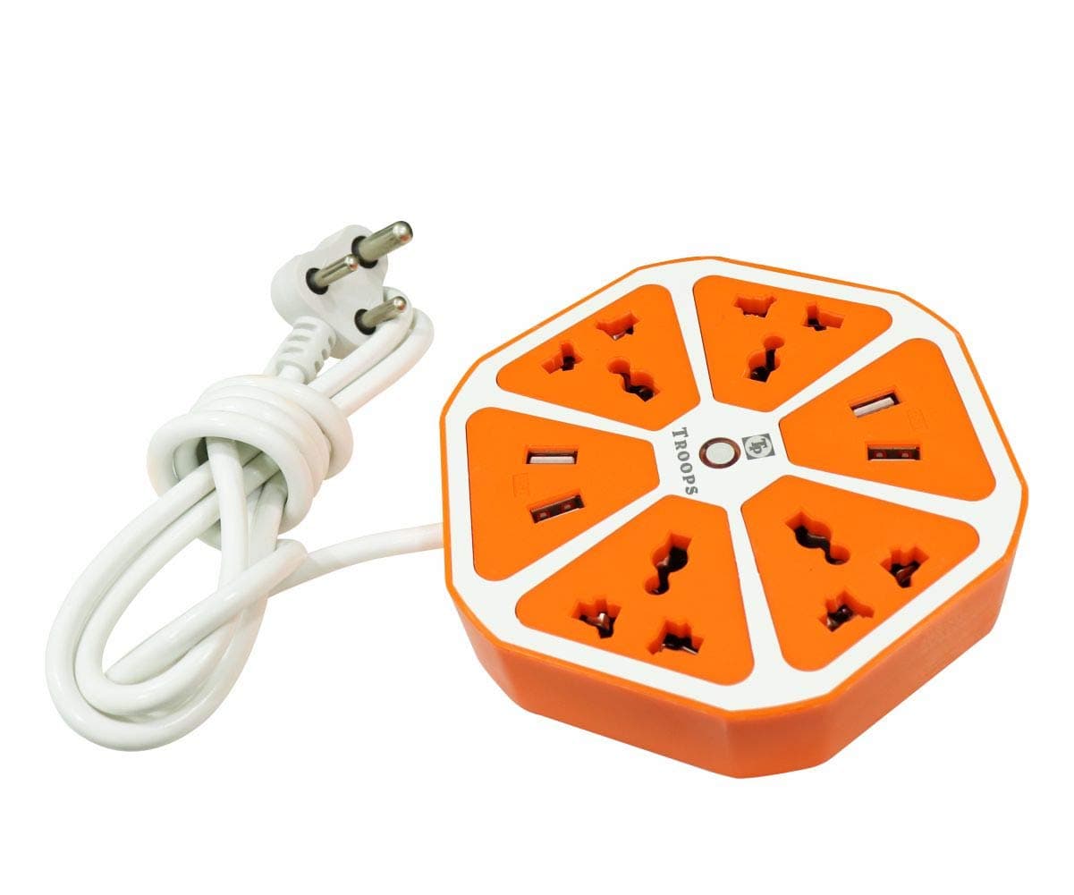 TP TROOPS Round Spike Guard Plug 4 Outlet and 4 USB Ports Adapter with 1.7 m Cable Extension Adapter Socket and Fast Charging USB HUB