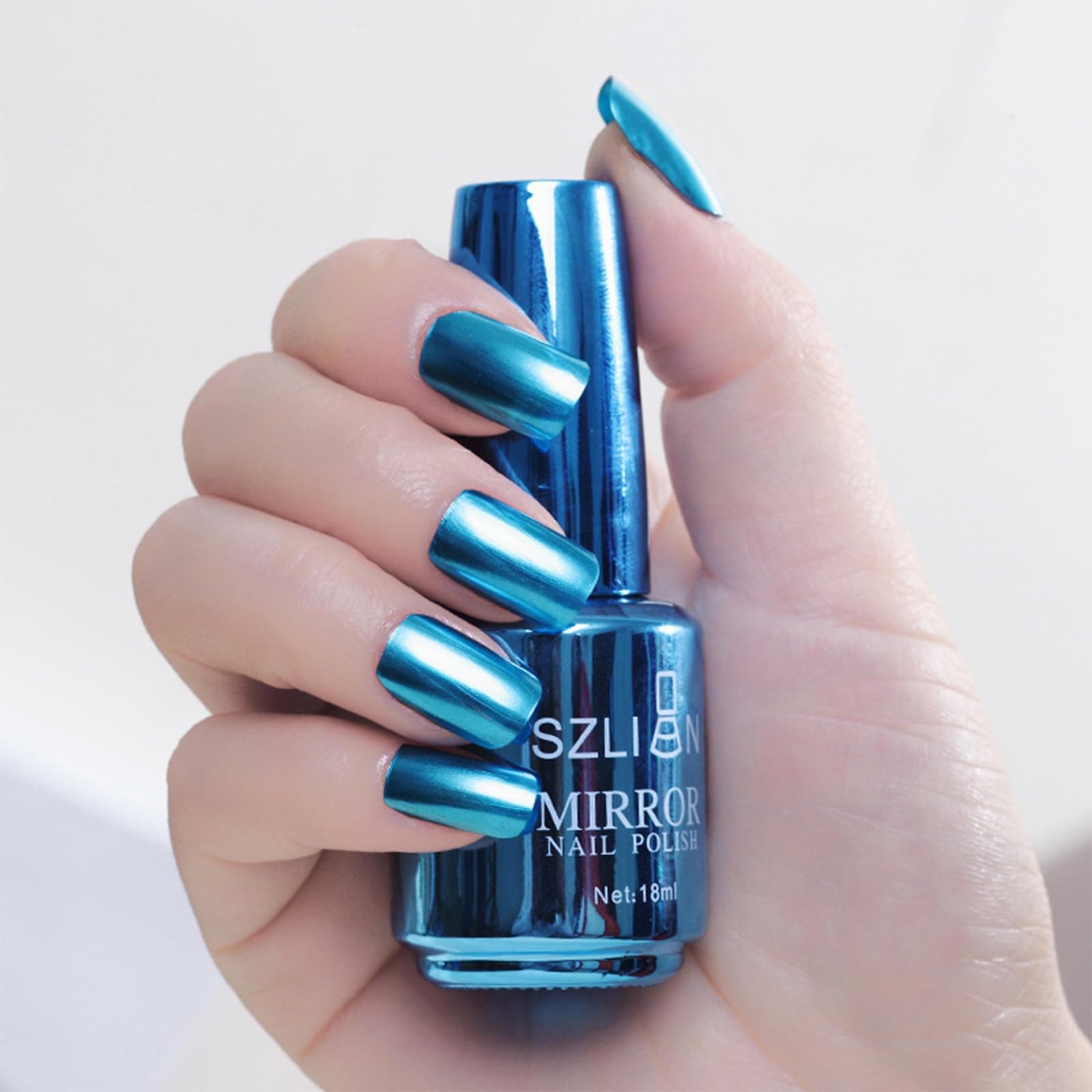 MEITREND18ml Metal Nail Polish Mirror Effect Gel Nail Polish Nail Varnish Chrome Nail Art Polish Long-Lasting Non-Peelable (Blue)