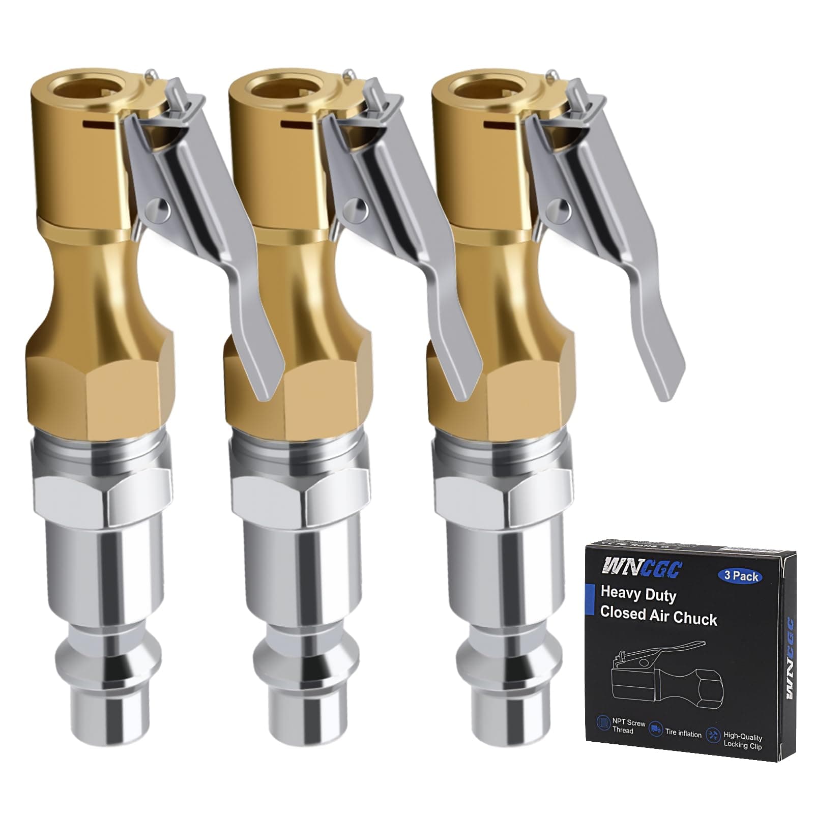 Air Chuck Pack of 3, Heavy Duty Closed Flow Tire Chuck with 1/4" FNPT for Tire Inflator Gauge Compressor Accessories