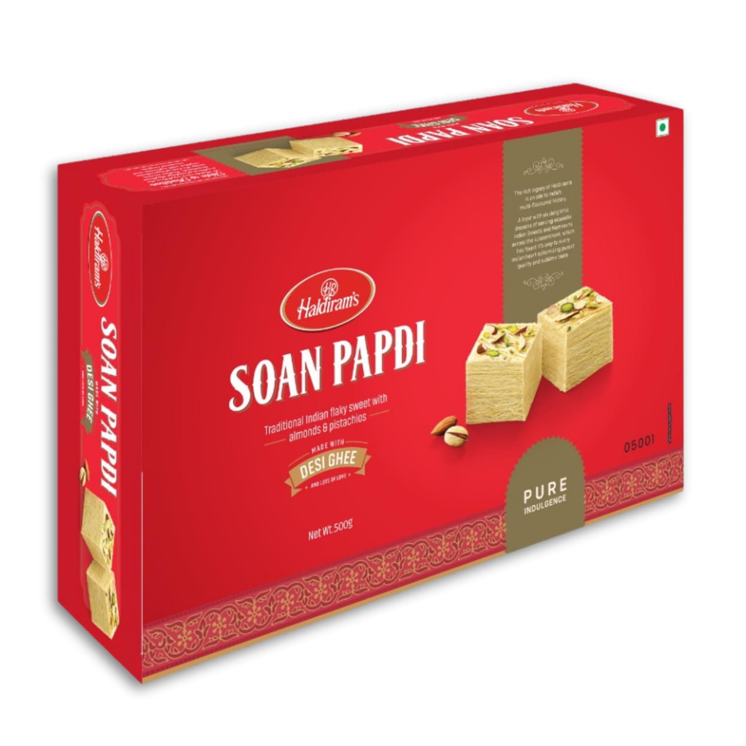 Haldiram's Soan Papdi 500g | Traditional Indian Sweet | Finest Ingredients | Crunchy Almonds & Pistachios | Indian Mithai | Festive Delight | Great Gift Pack for Festival | Mithai for Raksha Bandhan