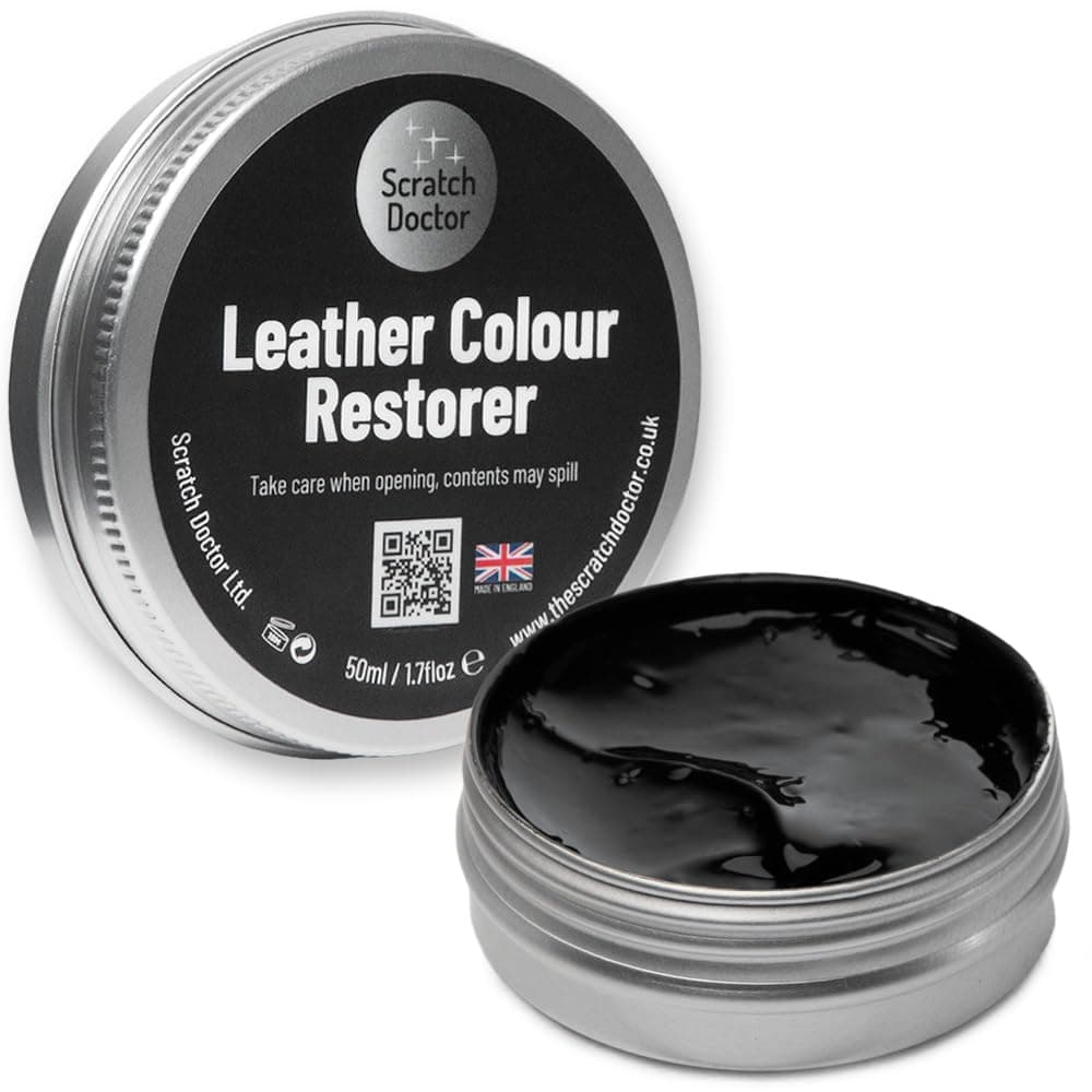 The Scratch Doctor Leather Colour Restorer Recolouring Balm Repair Treatment for Faded & Worn Absorbent Leather Furniture, Sofas, Chairs (Black, 50ml)