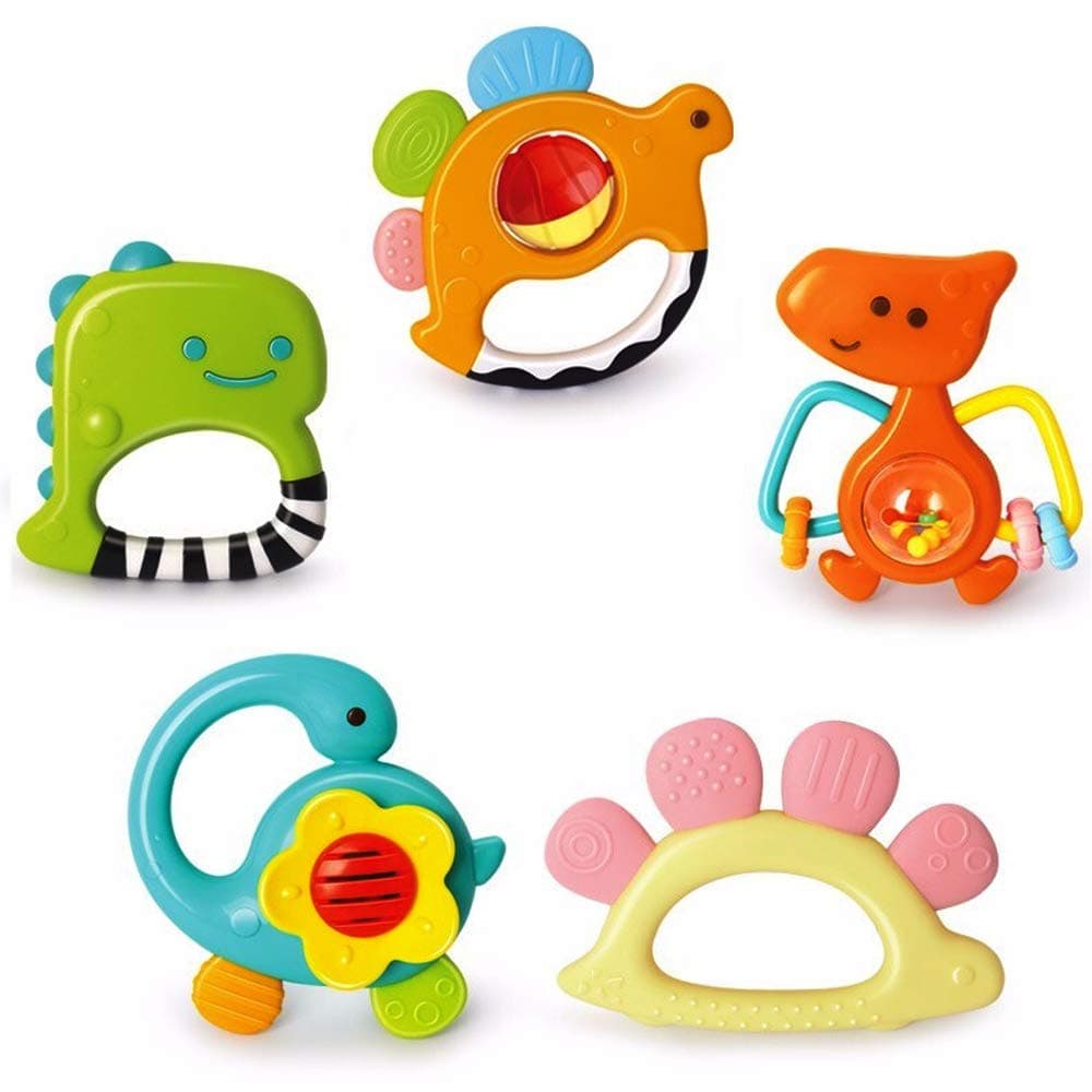 Baby Rattles Sets Teether, Shaker, Grab and Spin Rattle, Musical Toy Set, Early Educational Toys Gifts for 3, 6, 9, 12 Month Baby Infant, Newborn