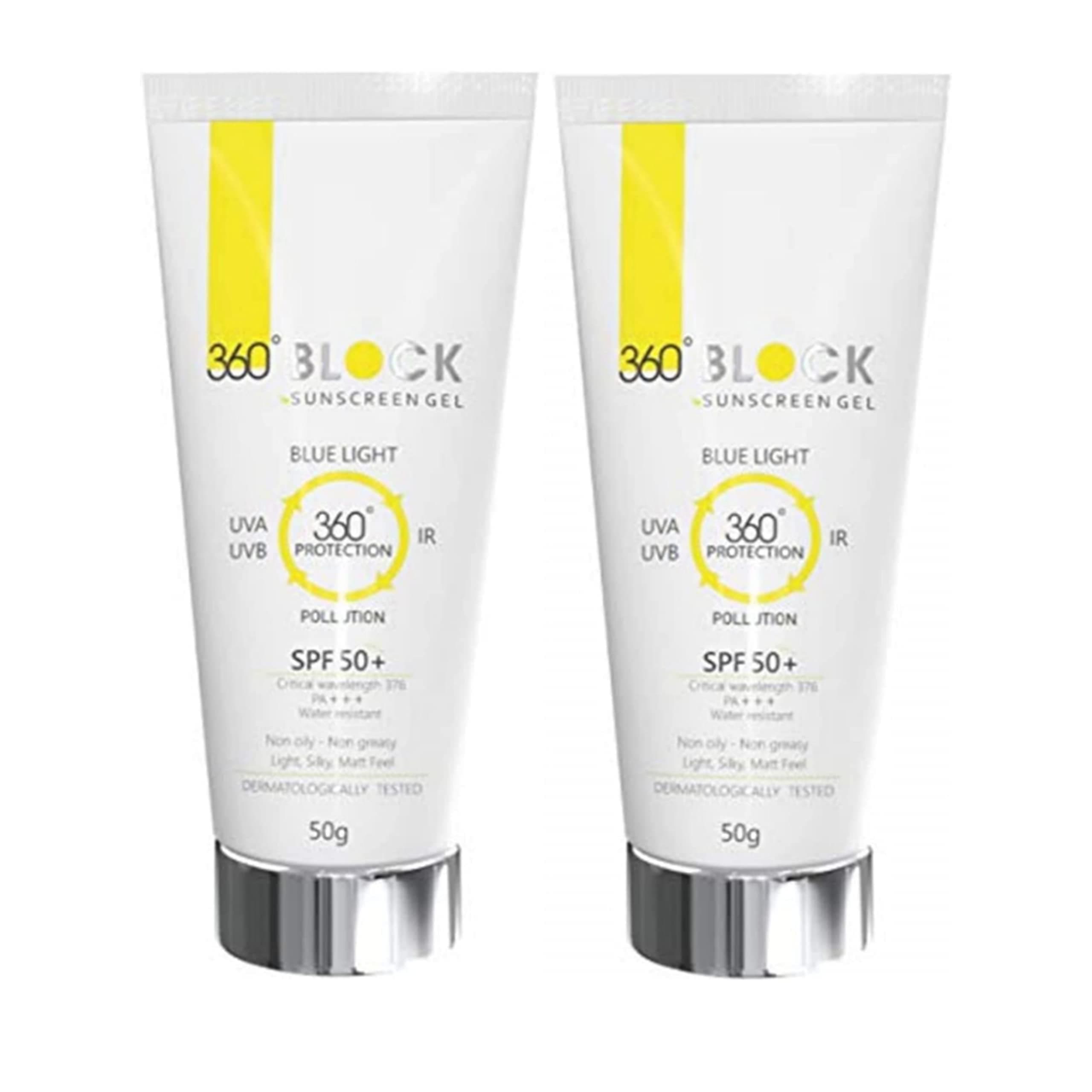 360 Block Sunscreen Gel Blue Light SPF 50+ Water Resistant, Non oily PACK OF 2