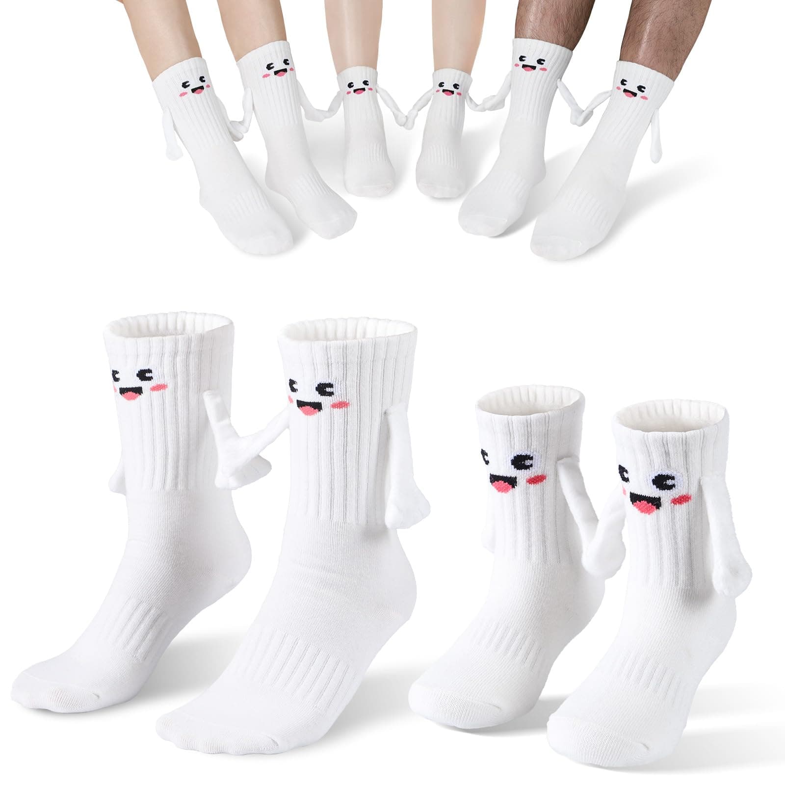 Worive2 Pairs Smile Family Magnetic Holding Hand Socks Kids + Adult Hand in Hand Funny Gag Gifts for Birthday Anniversary