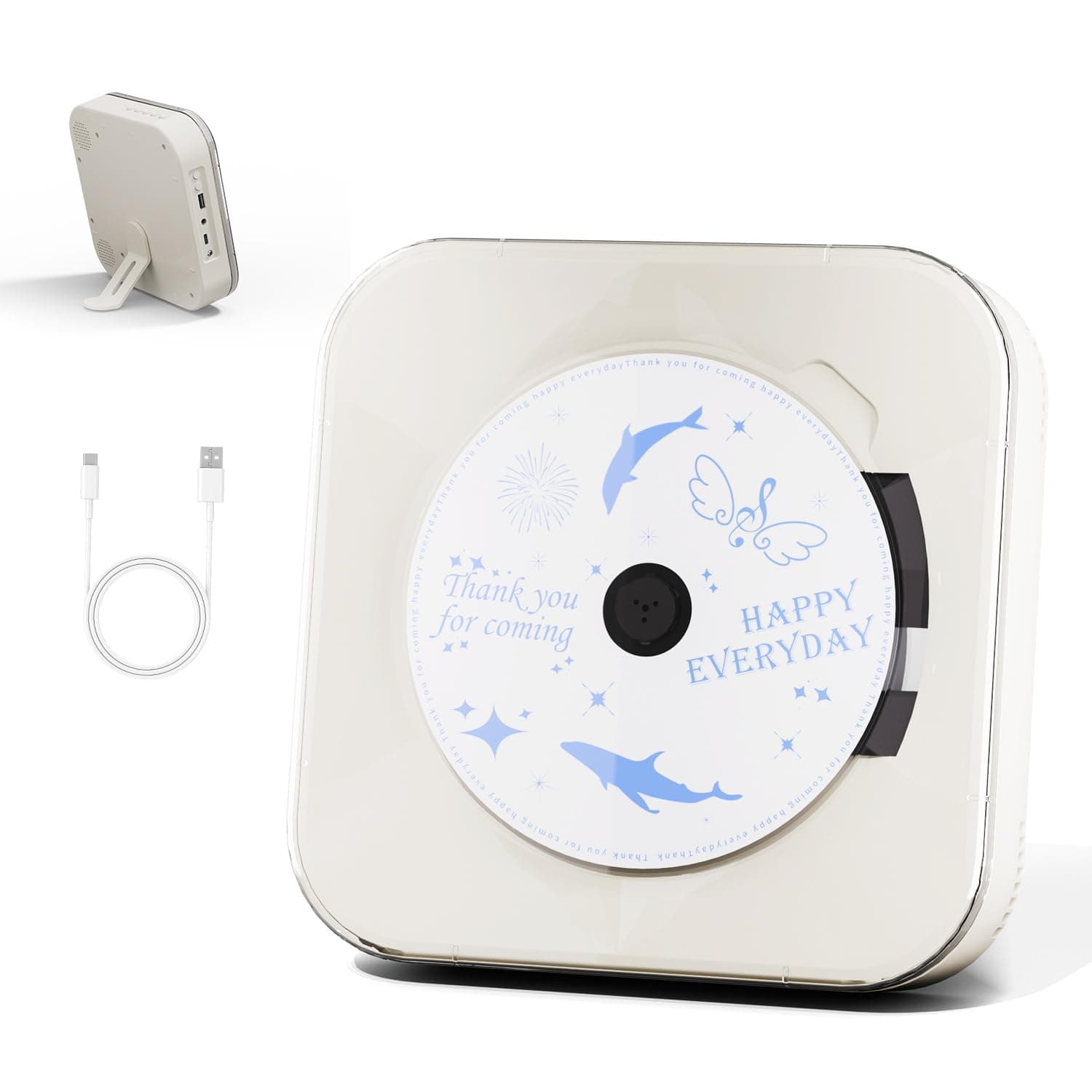 Yintiny Off White Audio CD Player with Speakers for Home Decor (CD909)