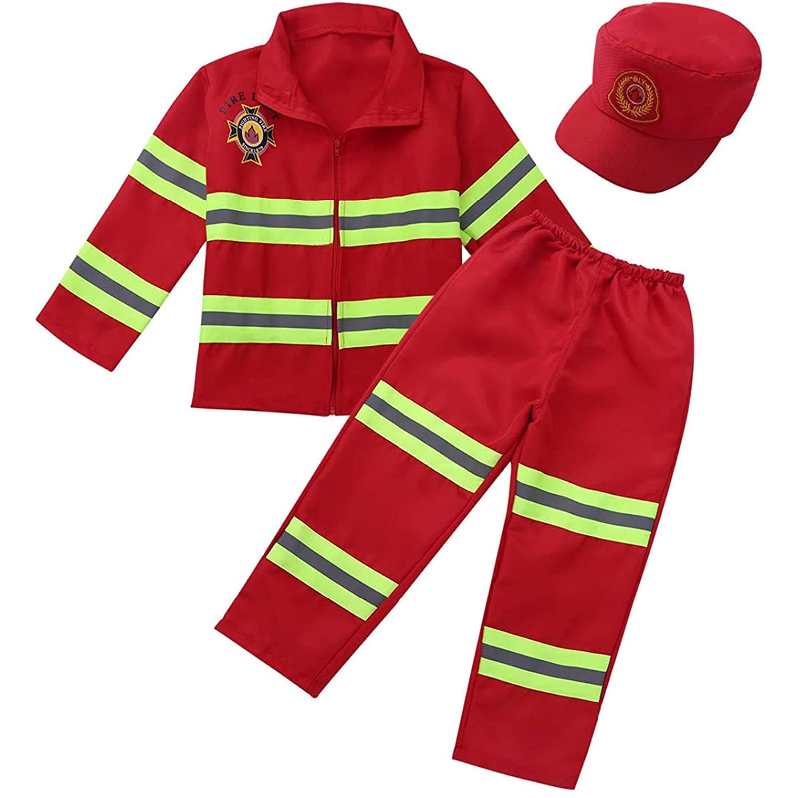 TAIKMDKids Boys Girls Firefighter Set Fireman Fire Pretend Chief Tops Jacket with Pants Hat Suits