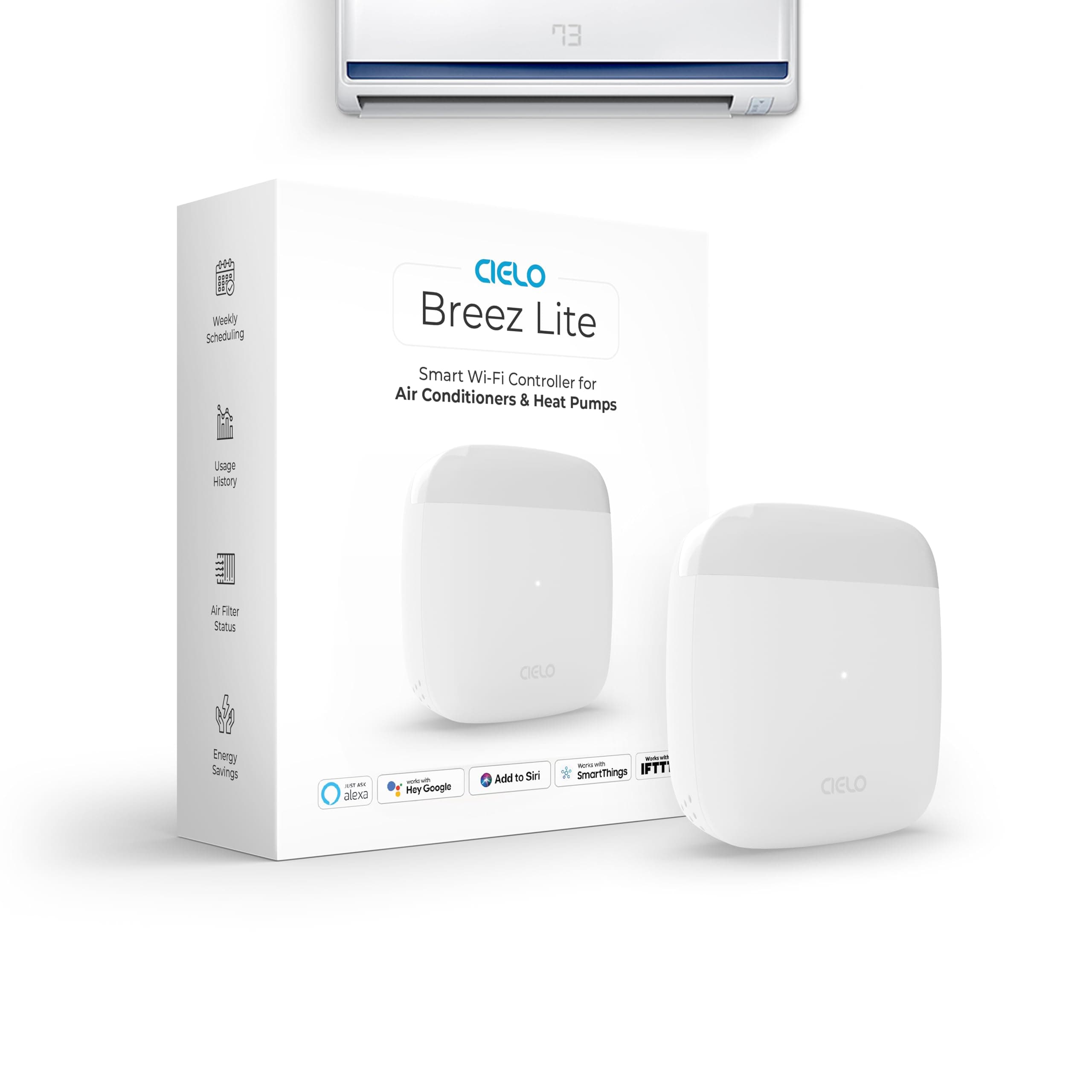 Breez Lite | Smart AC Controller for Mini-Split, Window & Portable Air Conditioners & Heat Pumps | Free App, No Subscriptions | Alexa, Google, Siri Shortcuts, SmartThings, IFTTT (White)