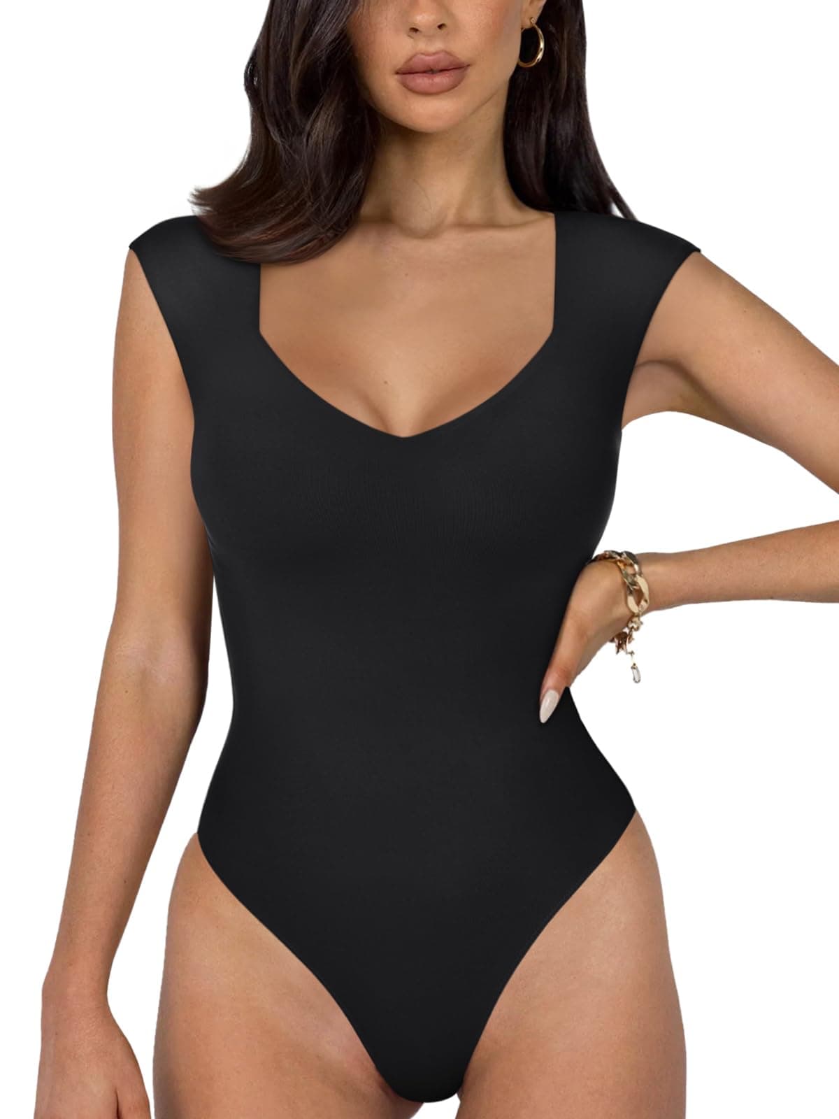 Butsmooth® Women's Trendy Sexy Casual V Neck Double Lined Sleeveless Slimming Going Out Tank Top Bodysuits